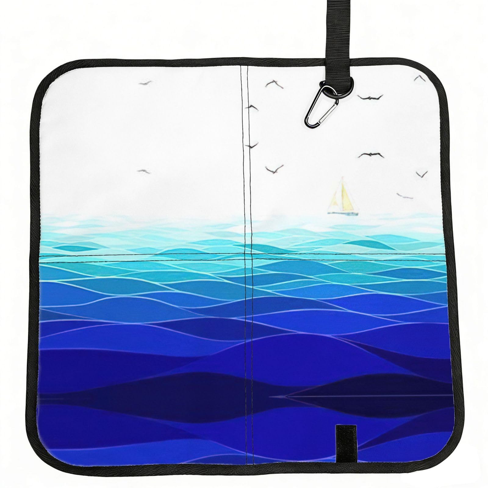 eeprty Ocean Waves Sailboat with Birds Maritime Printed Portable Seat Cushion Strap, Foldable Pad for Stadium Bleachers Hiking Travel