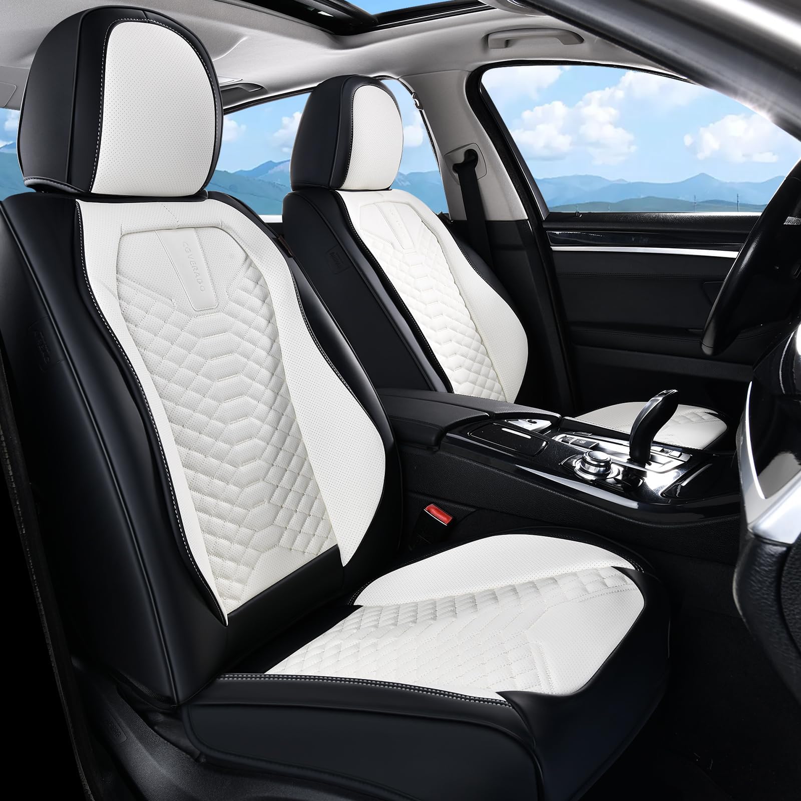 Coverado Black and White Nappa Leather Car Seat Covers
