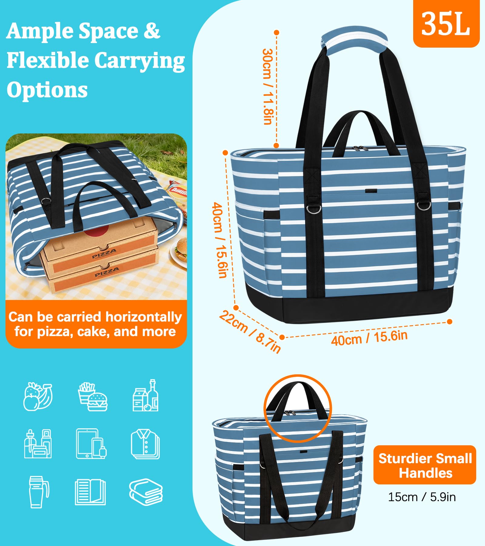 LUROON Borsa Mare Donna Grande XXL con Borsa Frigo, Borsa Spiaggia Famiglia Impermeabile con Cerniera, Pieghevole e Leggera Borse Tracolla Donna per Shopping Viaggio Campeggio