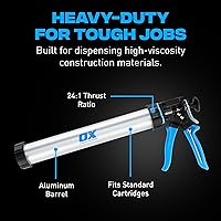 Vista 2 de OX Pistola de calafateo profesional para salchichas - Pistola de calafateo de alta resistencia con relación de empuje 24:1 para materiales de alta