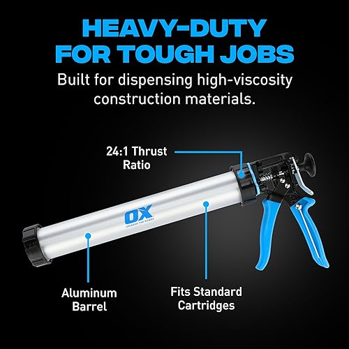 Miniatura 2 de OX Pistola de calafateo profesional para salchichas - Pistola de calafateo de alta resistencia con relación de empuje 24:1 para materiales de alta
