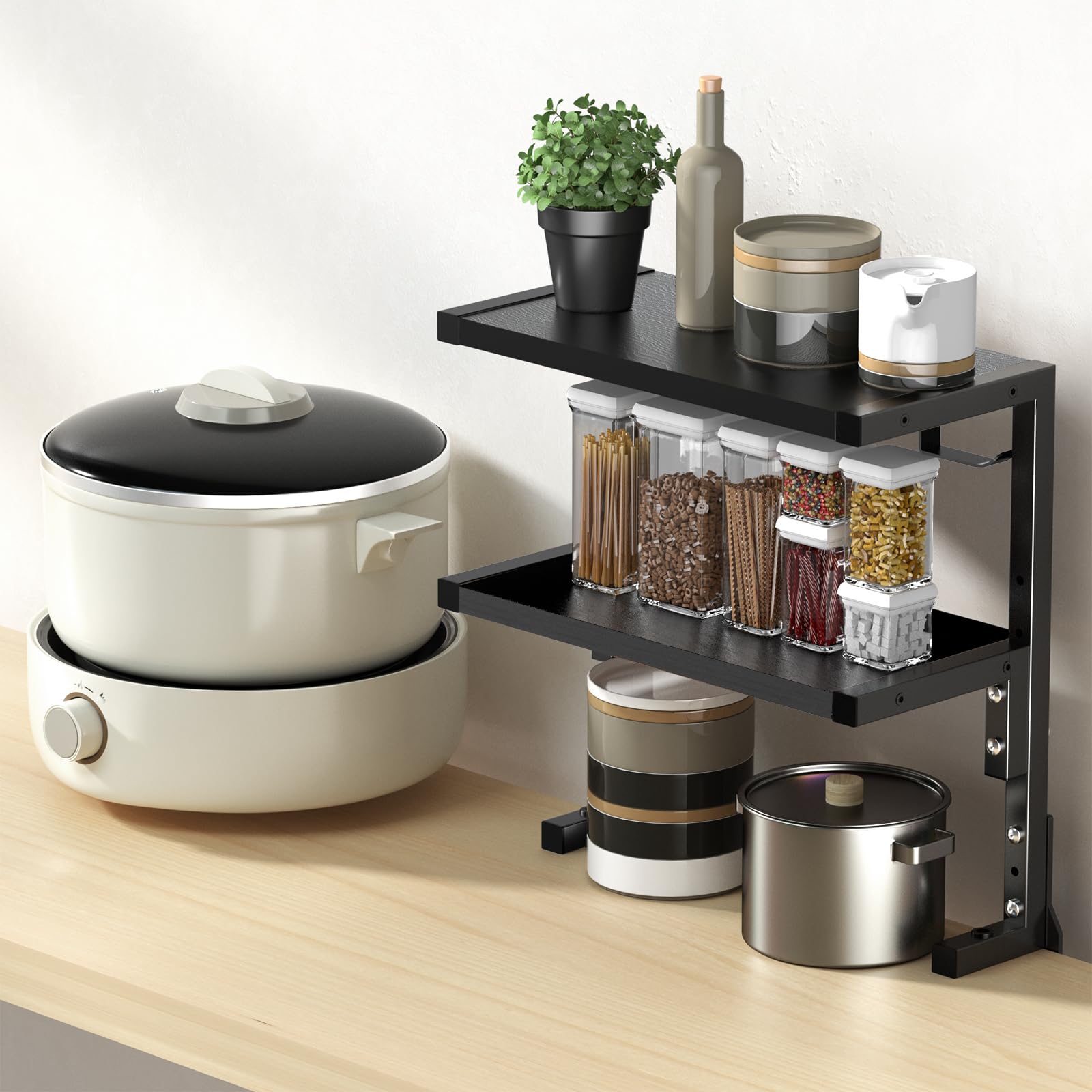 PUTORSEN 15 Pollici Morsetto su Scaffale da Scrivania, Scaffale a 2 Livelli Sopra o Sotto la Scrivania, Organizzatore da Cucina Personalizzabile per gli Accessori, Nero