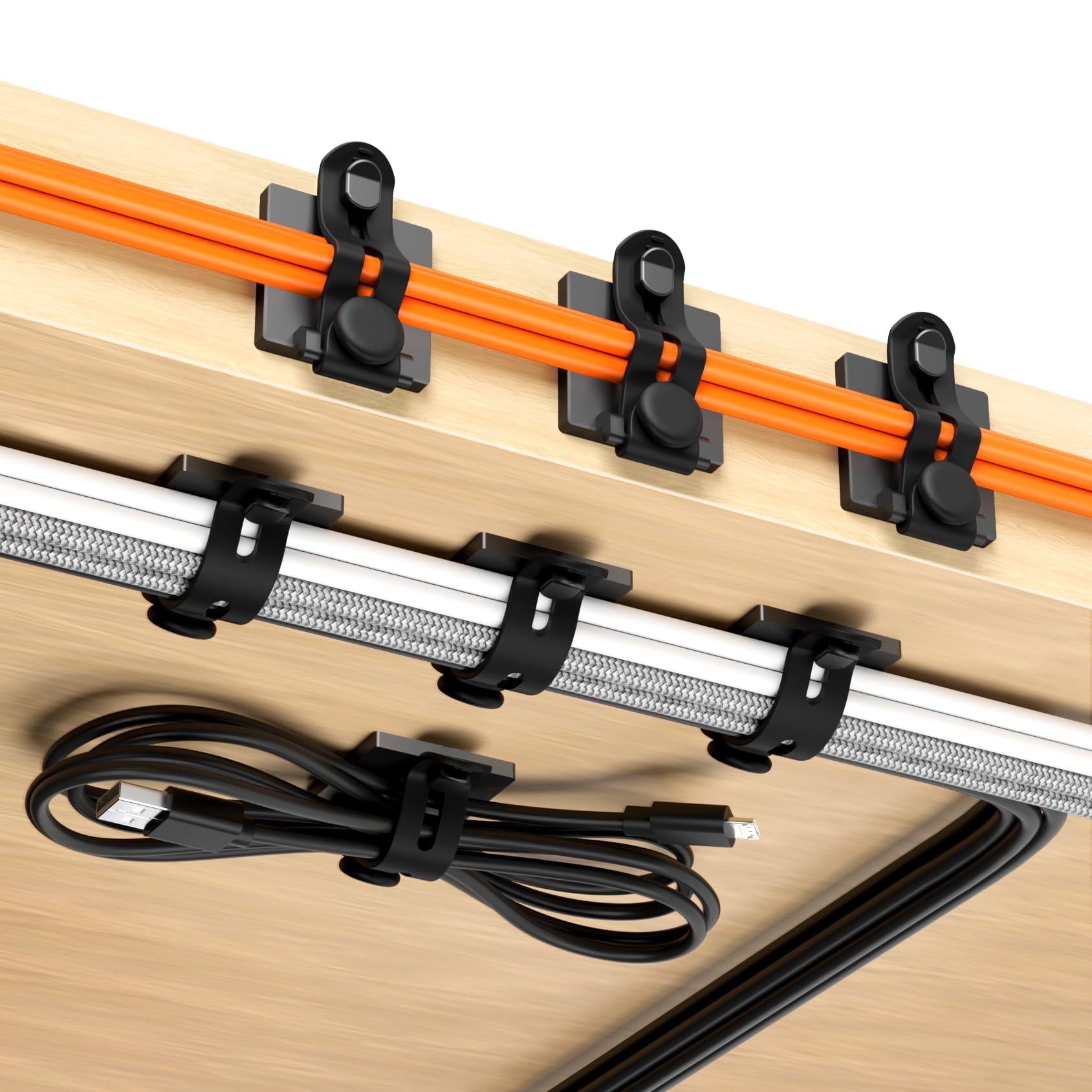 Viaky verstellbare Kabelclips, Kabel-Management, unter dem Schreibtisch mit selbstklebenden Halterungen, Kabelbinder, Mehrzweck-Kabelhalter, Kabelhalter zum Aufhängen von Schreibtisch, Auto-Wand, 10
