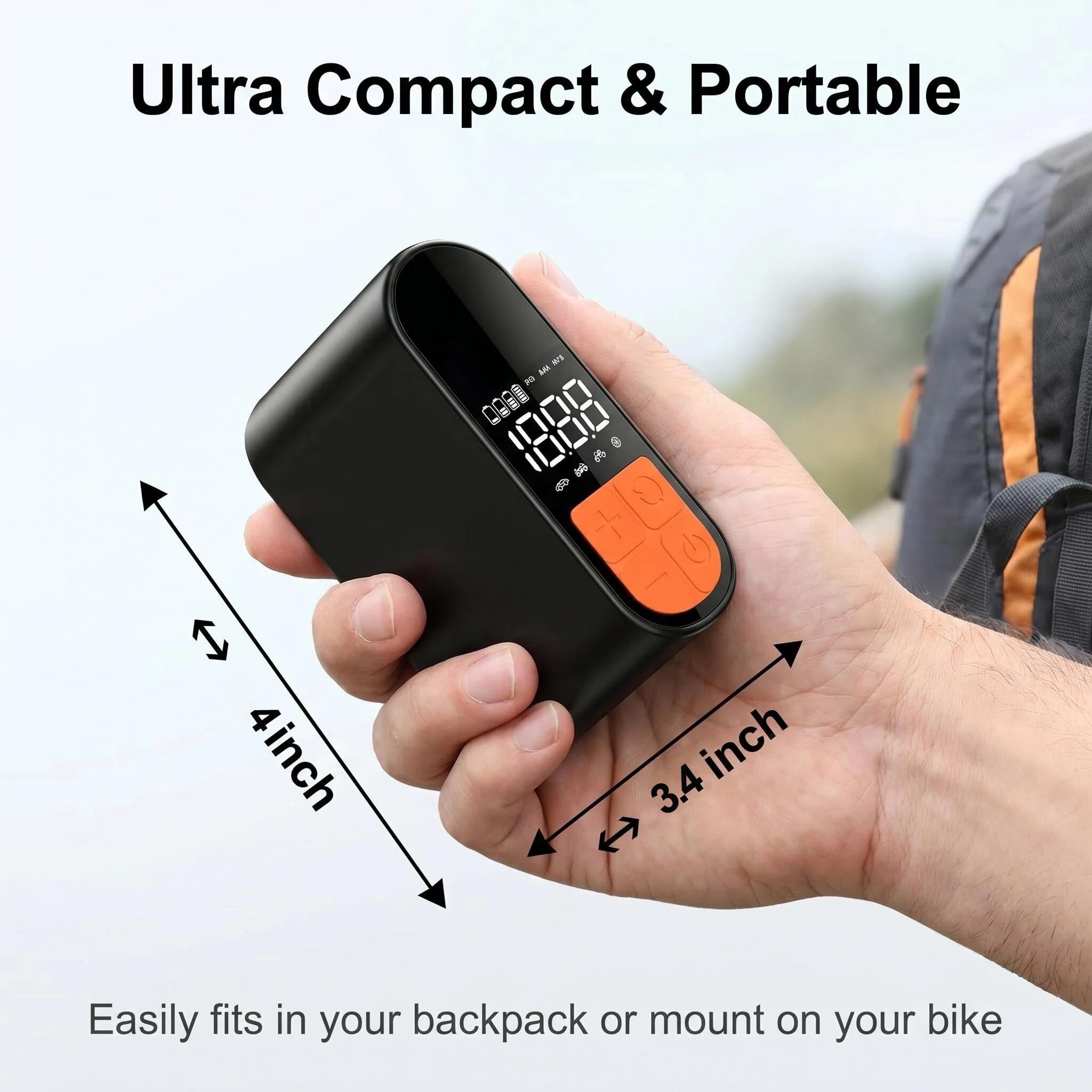 Compressore d'aria portatile per pneumatici auto, con manometro digitale, funzione di spegnimento automatico, pompa senza fili per auto, moto, bicicletta, palla