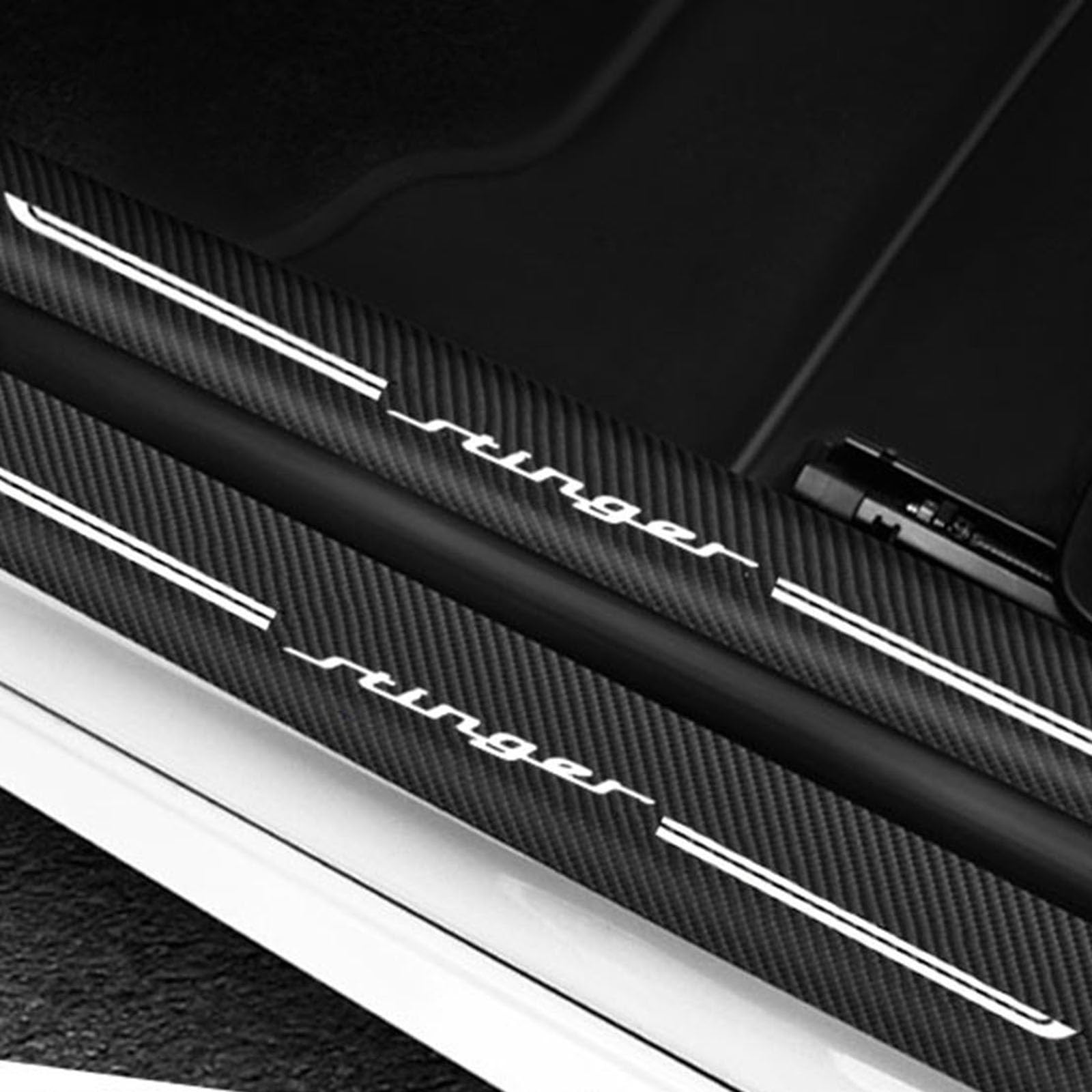 JYMLOV 4pcs Car Door Sill Protector Strips Carbon Fiber Threshold Protective Film Kick Plate Cover Sticker for K-IA Sportage RIO NIRO PICANTO Car Accessories,STINGER White