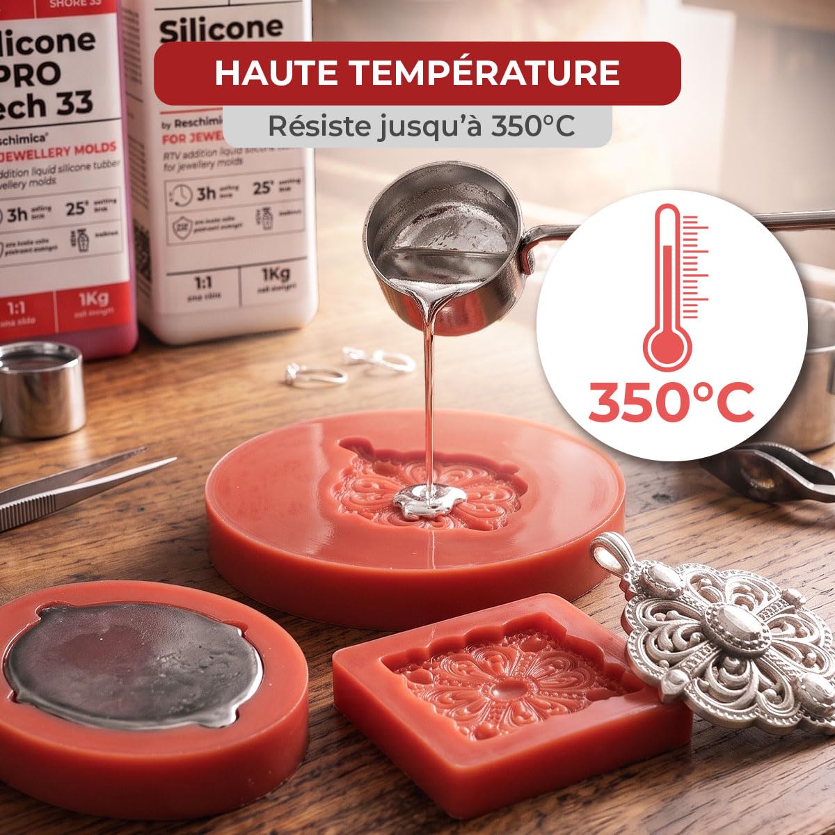 Caoutchouc de Silicone Rouge Liquide pour Moulage 1:1 R PRO TECH 33 (1 kg) | 100% Sûr et Non Toxique avec Catalyseur au Platine