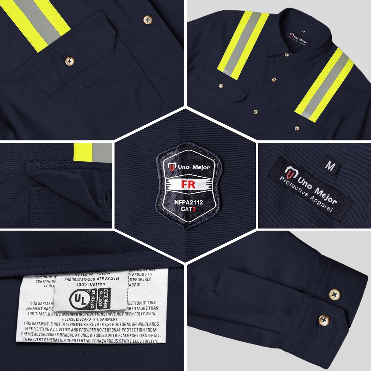 FR Shirts for Men 7.5oz Welding Shirt, 100% C High Visibility Flame Resistant Welding Jacket, Men's Fire Retardant FR Clothing for Men, Durable Welding Gear, Meet NFPA2112, Navy-ZRWD XL - Image 4