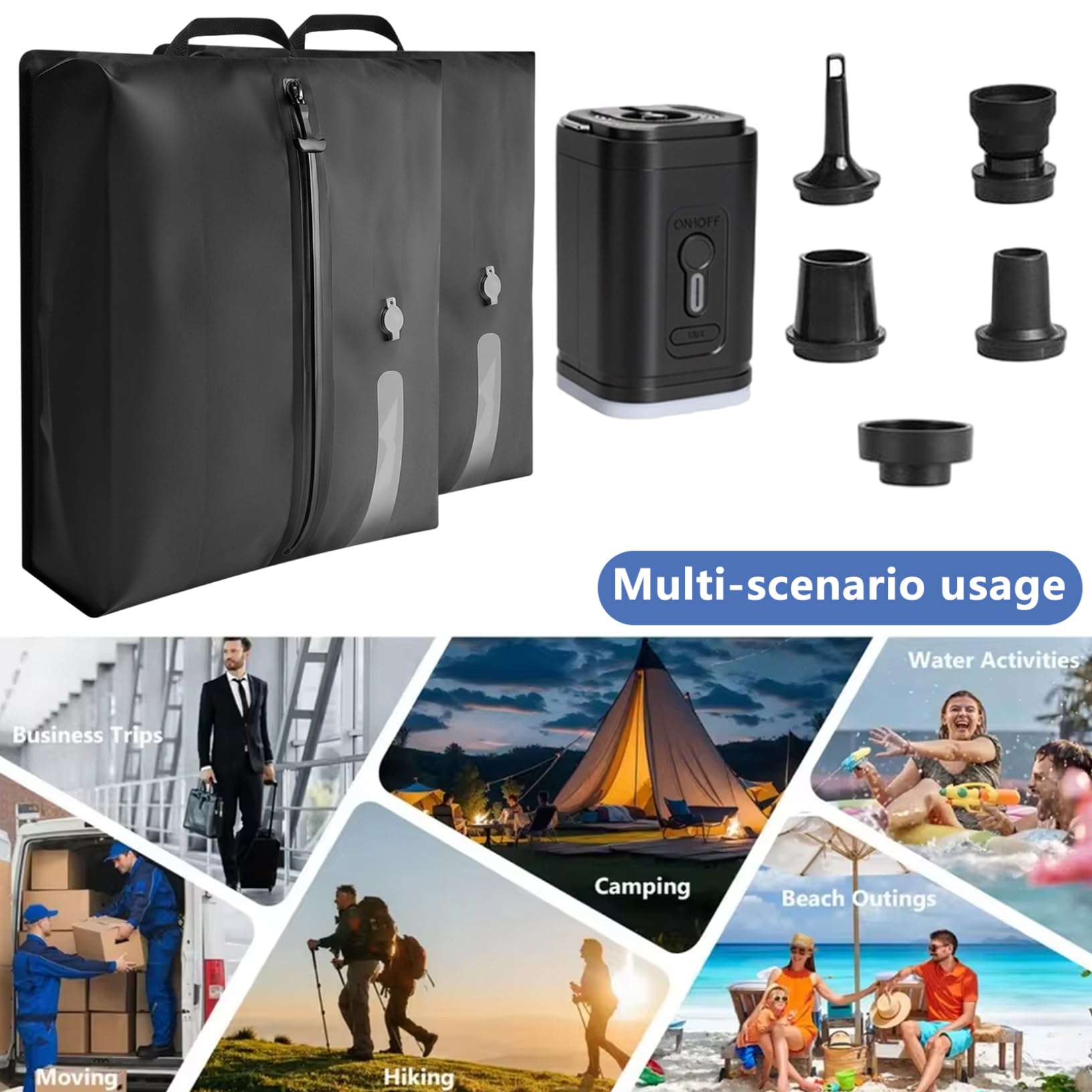 Sacs de compression sous vide de voyage, paquet 2 avec pompe électrique 17L étanche pour valise maison