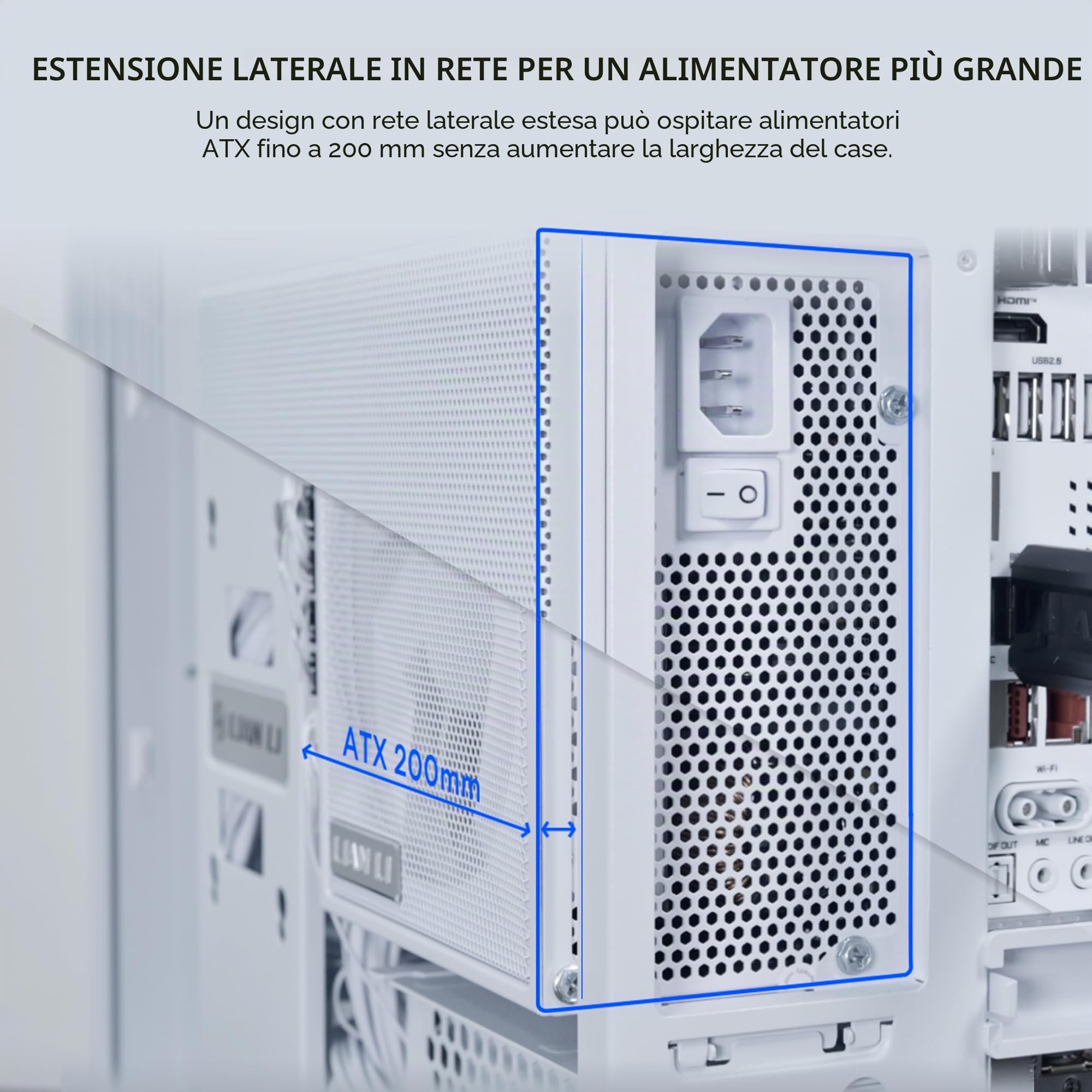 LIAN LI O11D MINI V2 Flow | Cassa per PC ATX Mid-Tower compatta con flusso d'aria | Vista panoramica | Flusso d'aria ad alte prestazioni | Include 5 ventole a lama inversa da 120 mm | Gestione dei