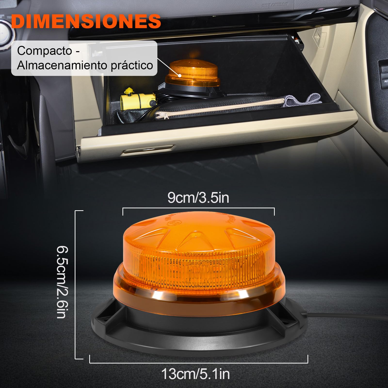 antom Luz de Emergencia 2 Piezas, 9-60V Luz LED Amarilla con Cable de 3 Metros y Doble Interruptor para Carretillas Elevadoras, Tractores, Remolques, UTV, SUV - Ideal para Obras y Tráfico