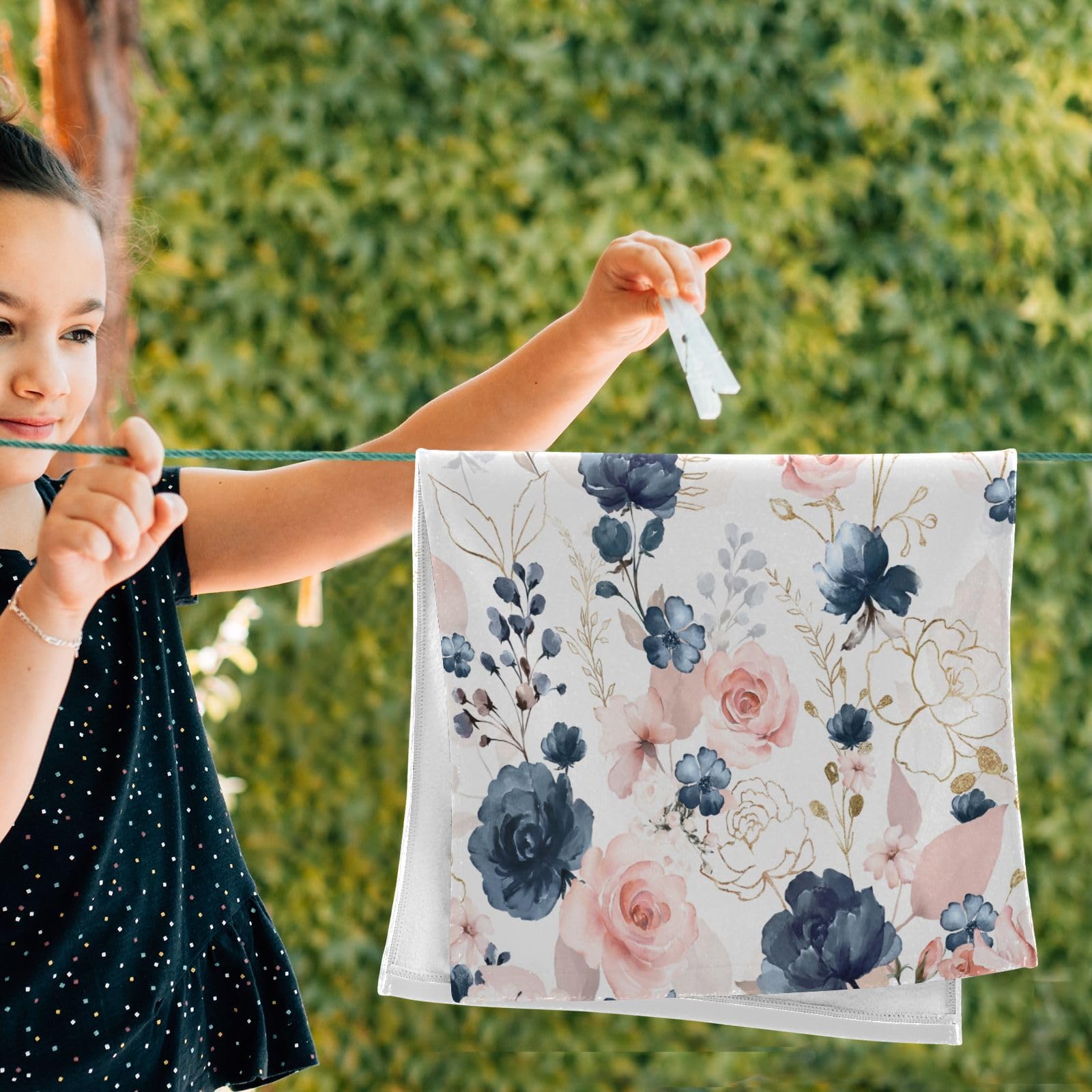 Amazon.com: HUAZHIKOU Navy Blue Pink Floral Hand Towels for Amazon.com: HUAZHIKOU Navy Blue Pink Floral Hand Towels for