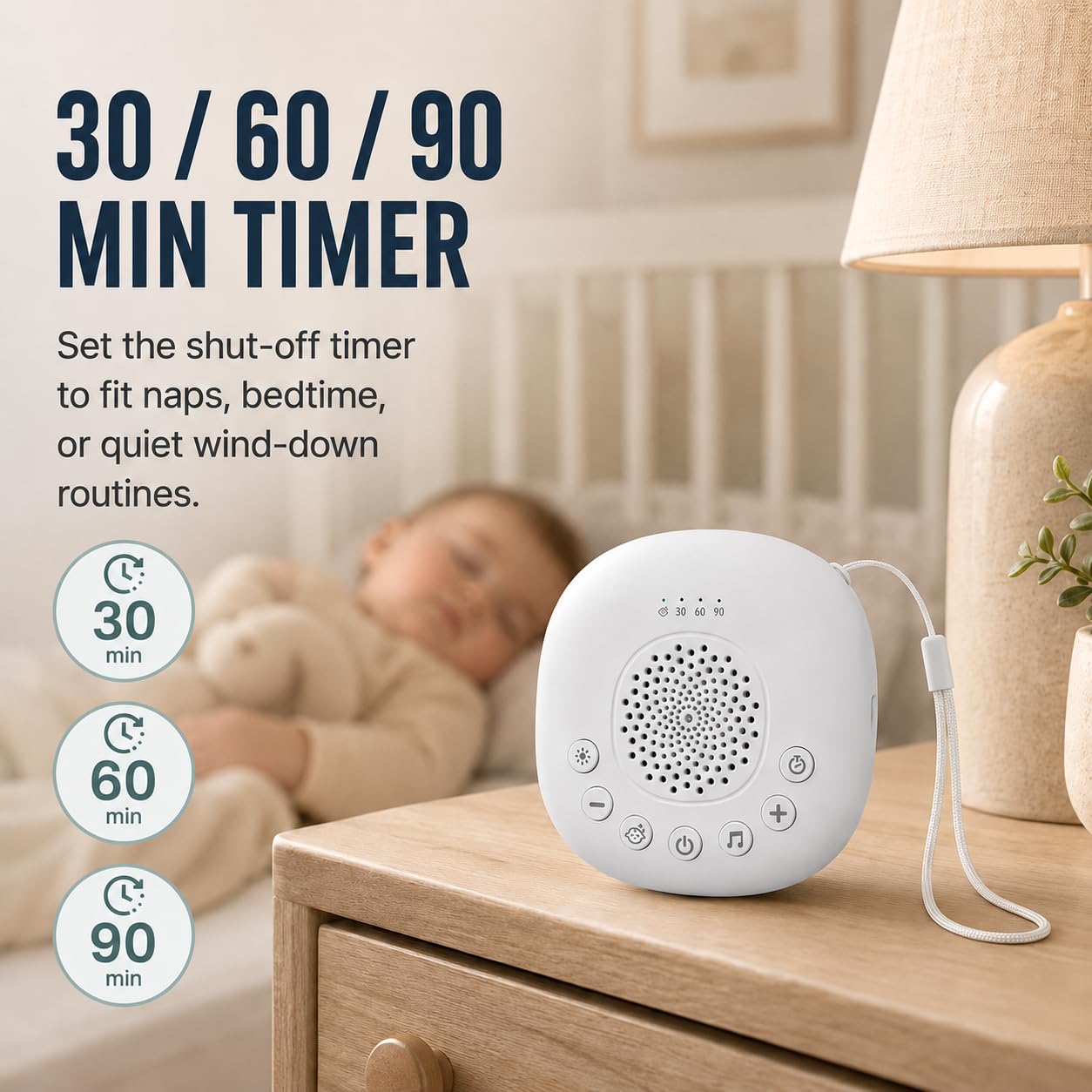 Baby White Noise Machine für Autofahrten – 20 beruhigende Geräusche, USB-C wiederaufladbar, Nachtlicht für Kinderwagen, Krippen & Reisen