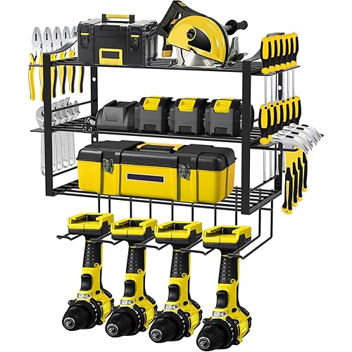 ZWanPing 4 Layers Power Tool Organizer,Heavy Duty Drill Holder Wall Mount Tool Shelf, Heavy Duty Metal Tool Hangers Utility Storage Shelves for Power Tools, Separate Tool Rack