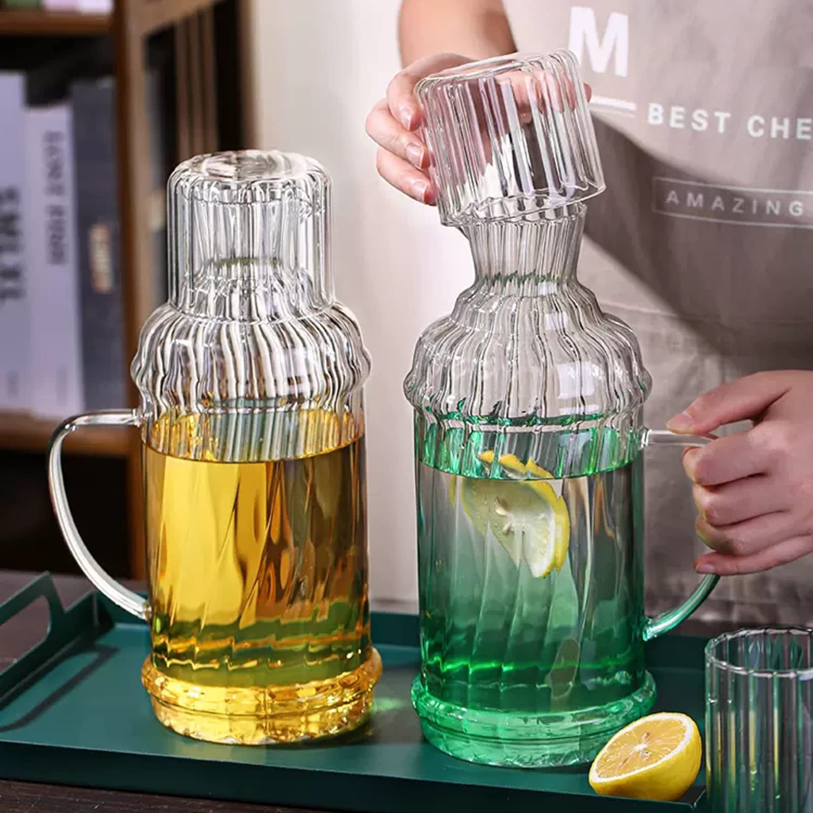 Luna&MANTHA Brocca In Vetro Borosilicato 2 Litri - Con Coperchio In Acciaio E Beccuccio, Per Frigo