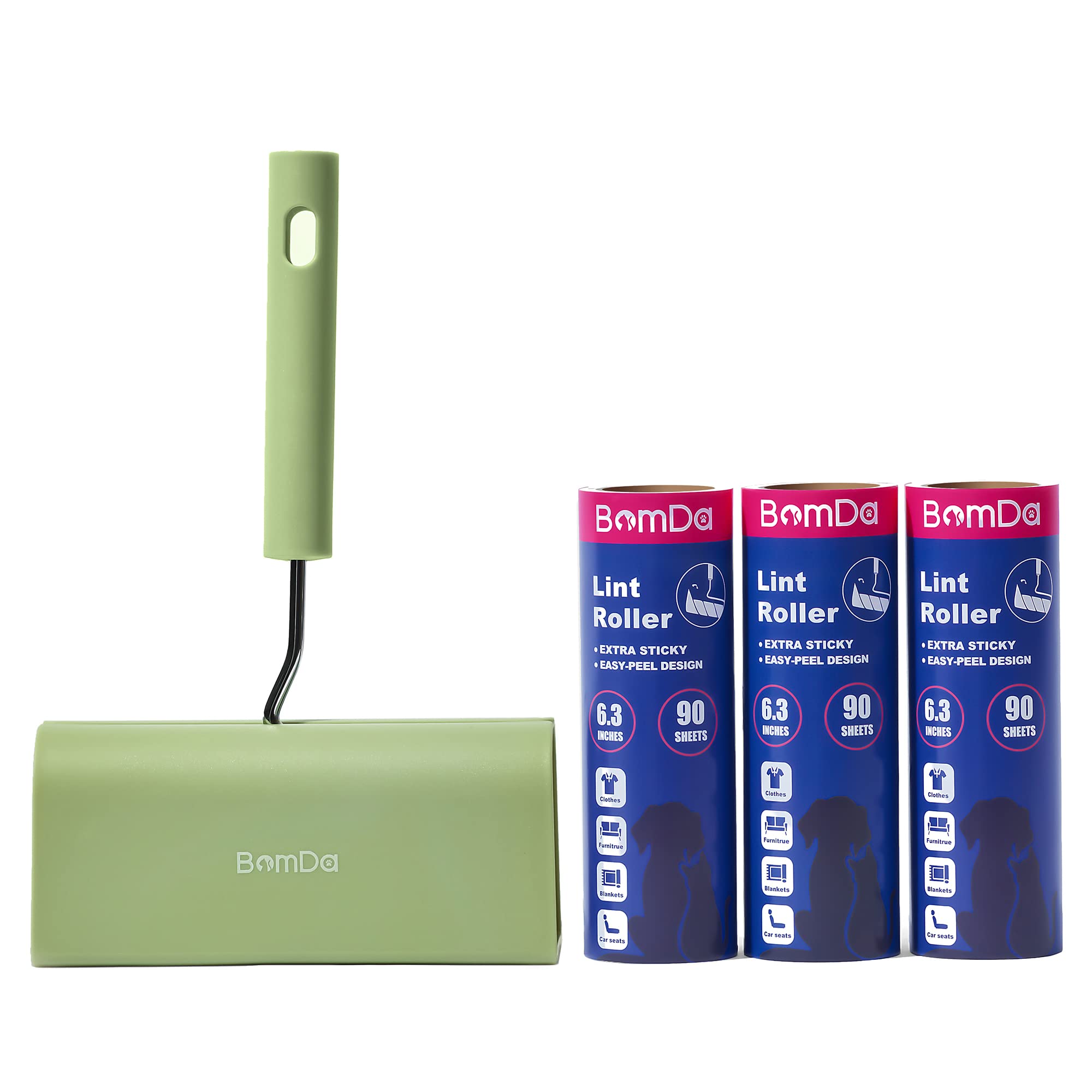 BomDa Rodillo Quitapelusas Grande Gran 16CM Super Adhesivo para Pelo de Mascotas- Quita Pelos Mascota en Ropa (1 Asas+270 Hojas)