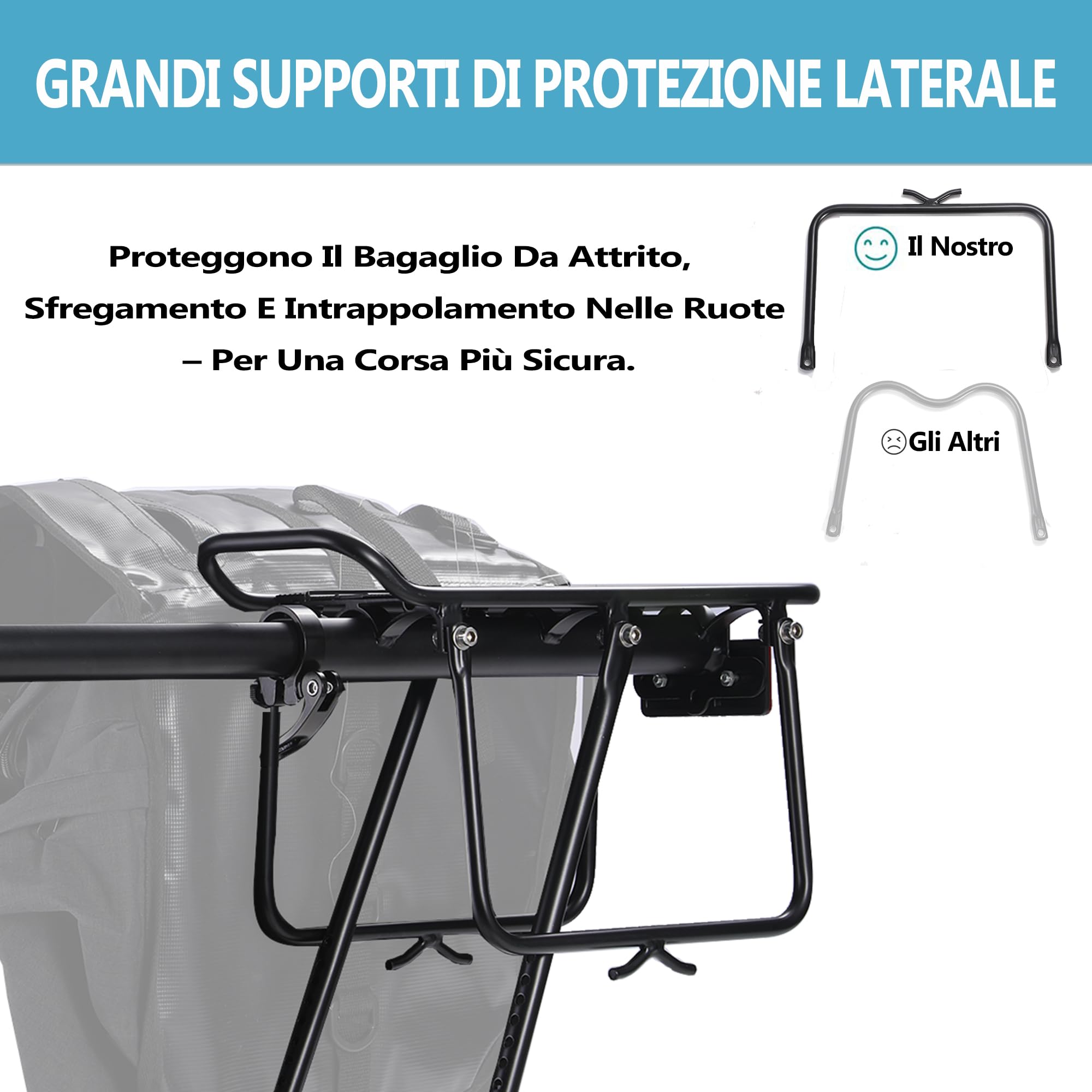 Portapacchi Posteriore per Bici, Portapacchi per Bici da Carico, Morbida Imbottitura Sospesa, Grandi Paratie di Protezione e Riflettenti, Regolabile, Universale, Adatto per Telai da 24" a 29