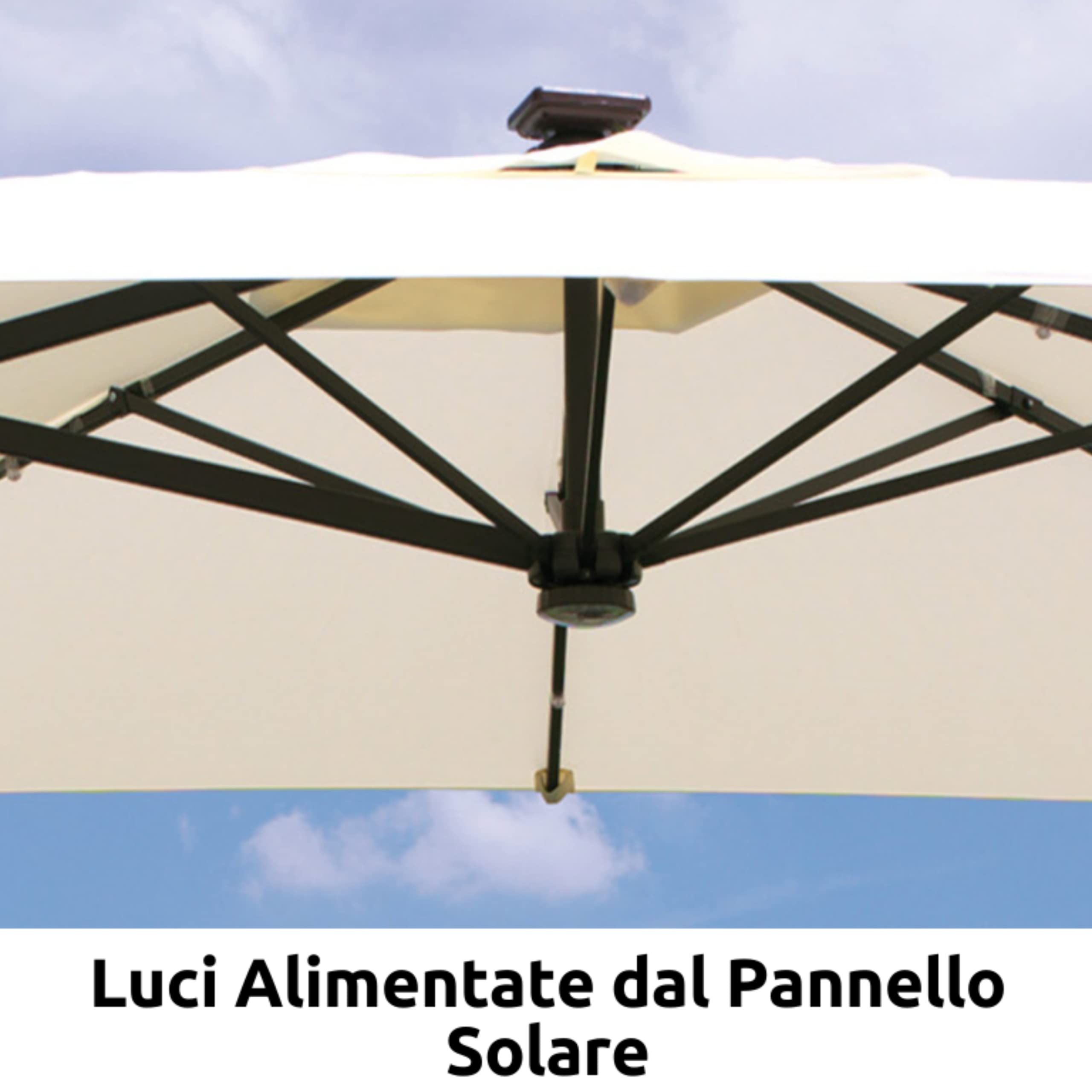 Gruppo Maruccia - Ombrellone da Giardino 3x3 Metri con Luci Led Solari - Palo Laterale in Alluminio - Telo Idrorepellente Resinato Color Ecrù
