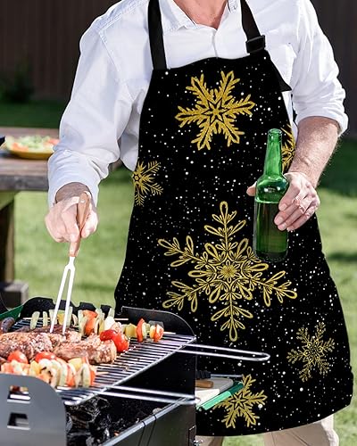Miniatura 5 de Delantal de Navidad con diseño de copo de nieve para mujer con bolsillos, delantal de cocina de lona impermeable para pintarestilistatécnico de