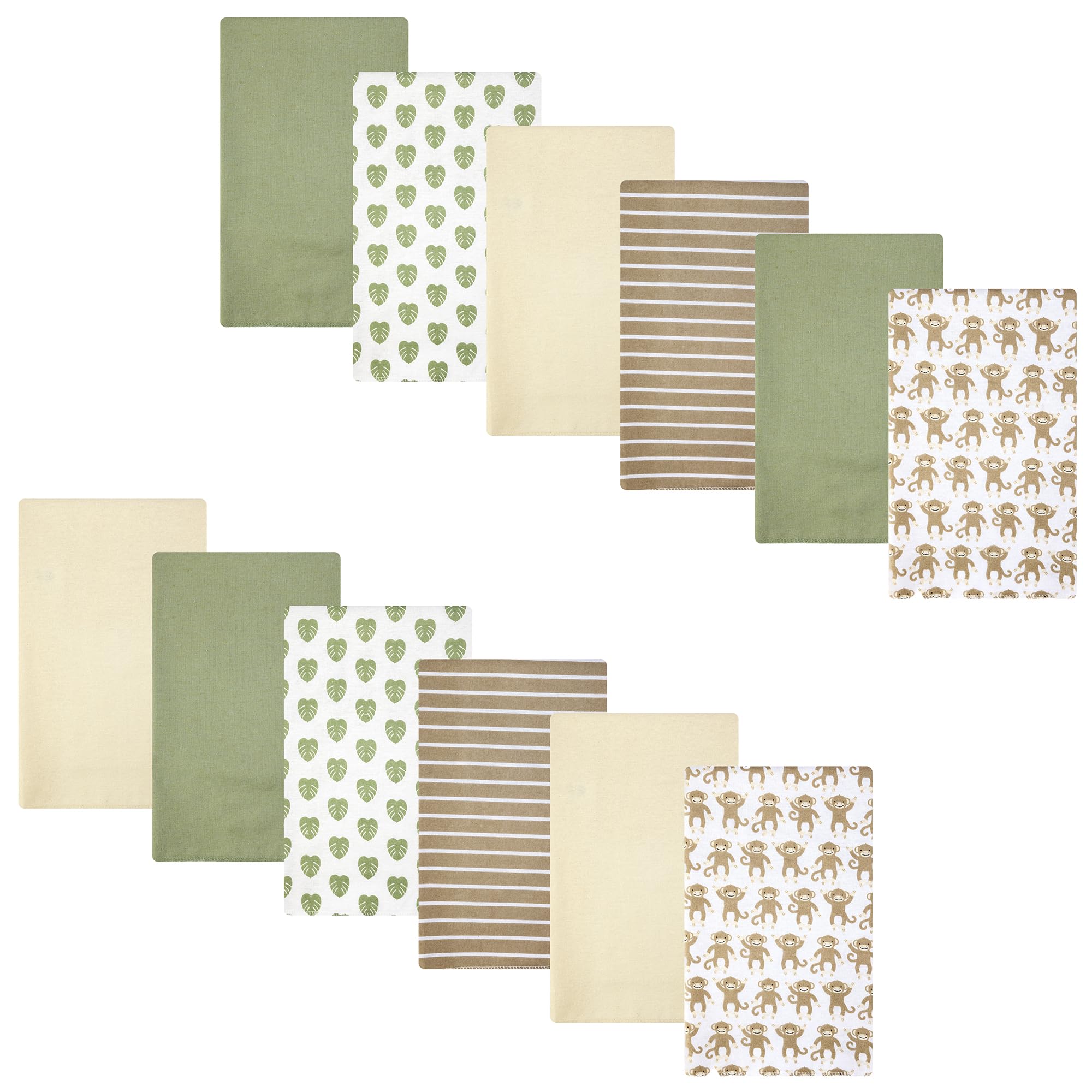 Hudson Baby Infant Boys Cotton Flannel Burp Cloths 12-Pack Bundle, Monkey, One Size