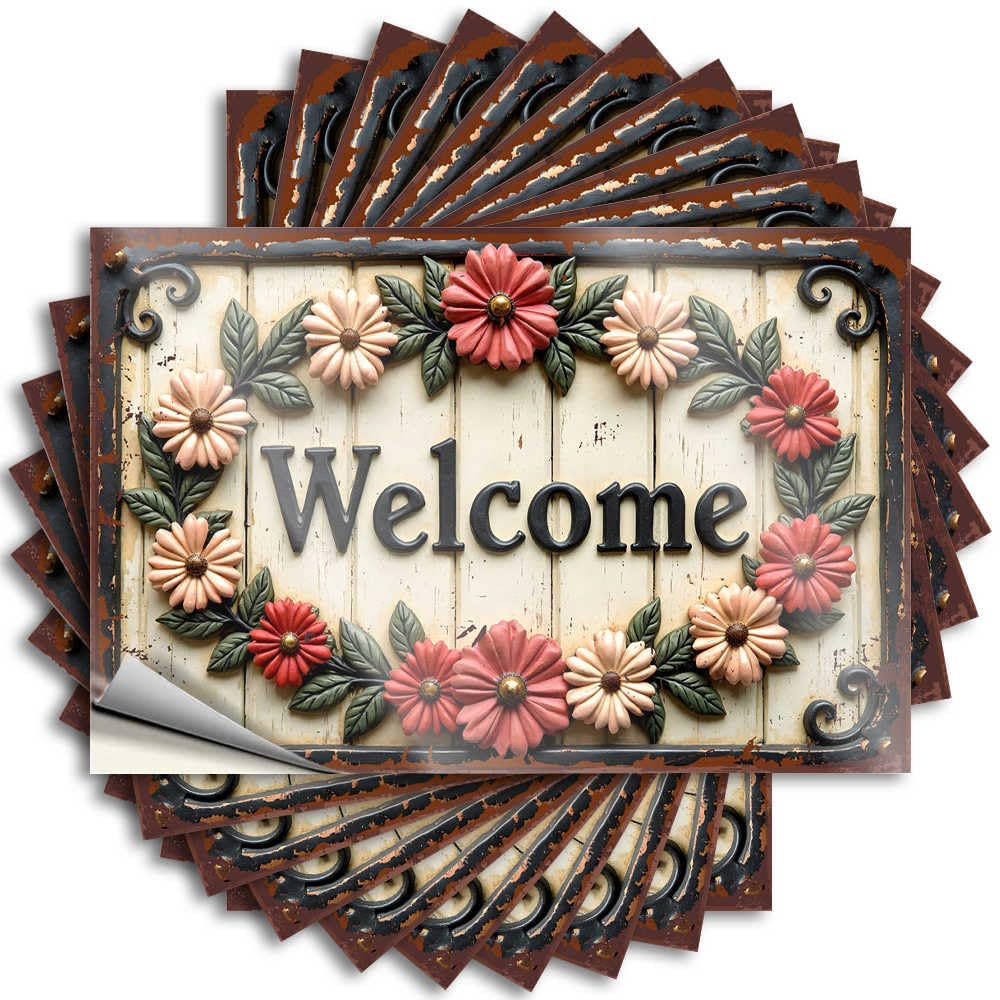 Dorm Room Stuff Tattoos Durable Garage | Welcome Sign with Vibrant Floral Arrangement Spring Self Adhesive Sticker for Teen DIY(12X18CM)