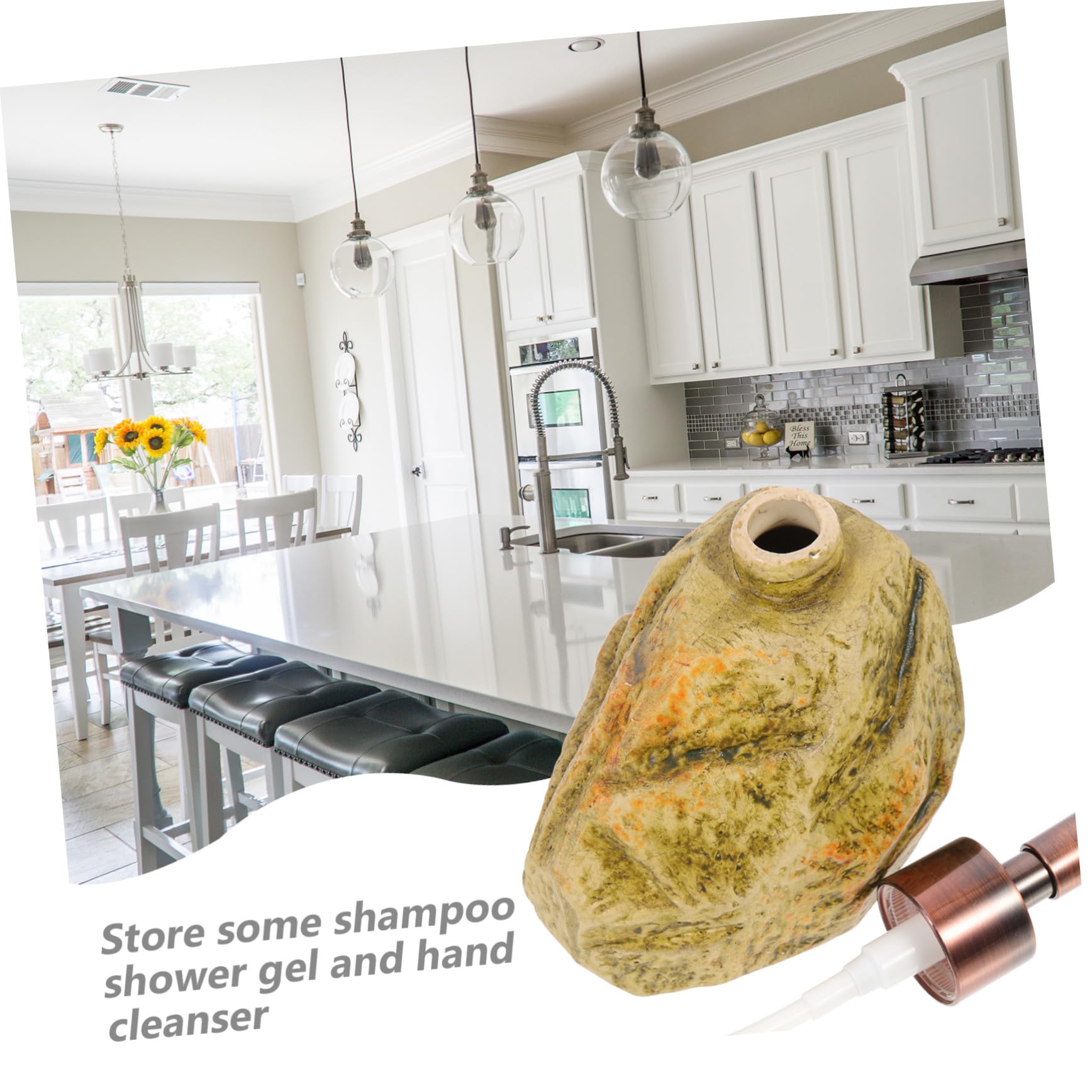 Anneome Flacone con Pompa Dosatore da 310 Ml in Ceramica Stile Vintage a Forma di Pietra, Dispenser Sapone per Bagno, Design Naturale e Resistente per Uso Familiare