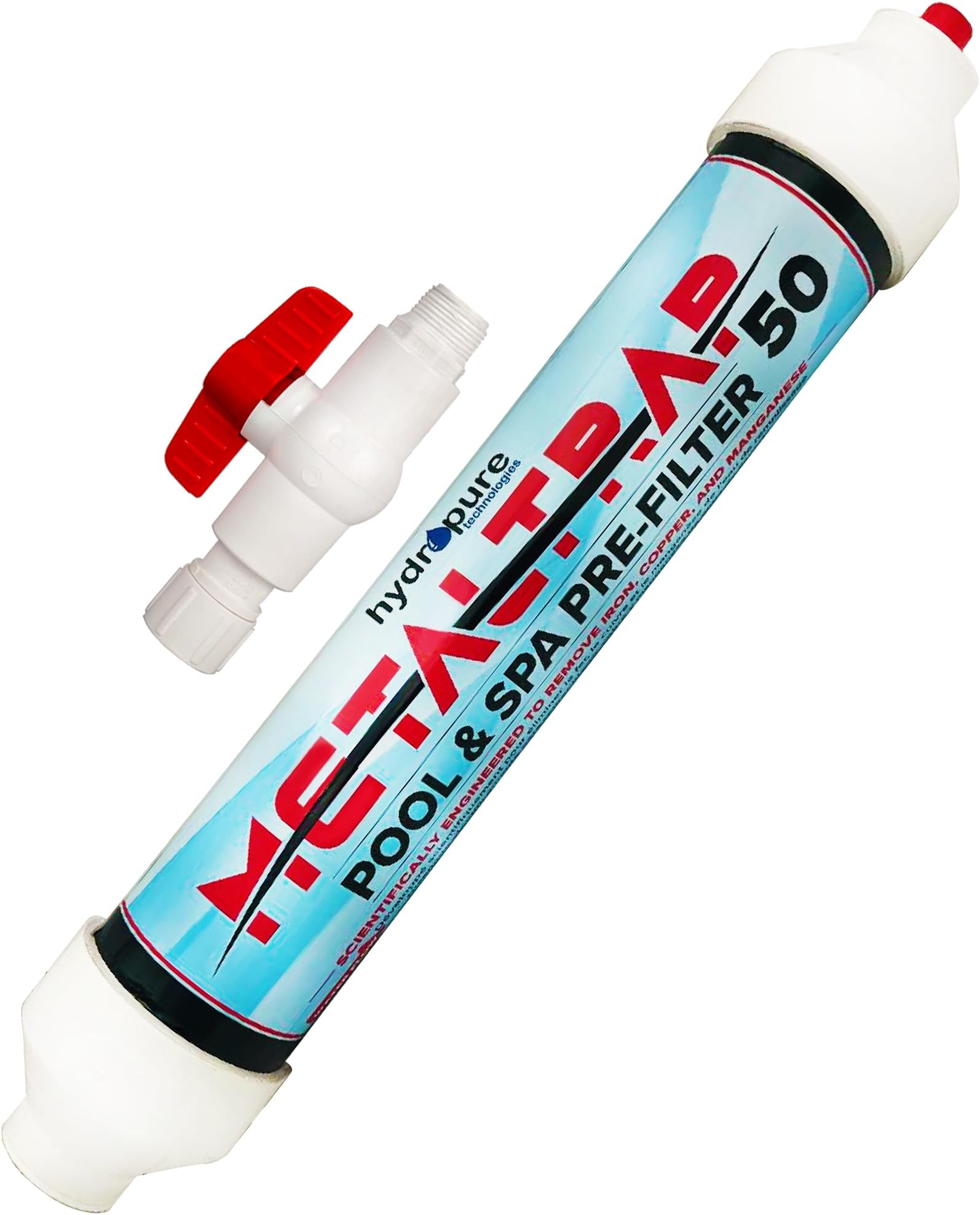 Hydropure Technologies 50,000 Gallon Pool and Spa Pre Filter, High Performance, City and Well Water, Removes Iron, Copper, and Other Metals, Includes Valve Connector, Made in USA