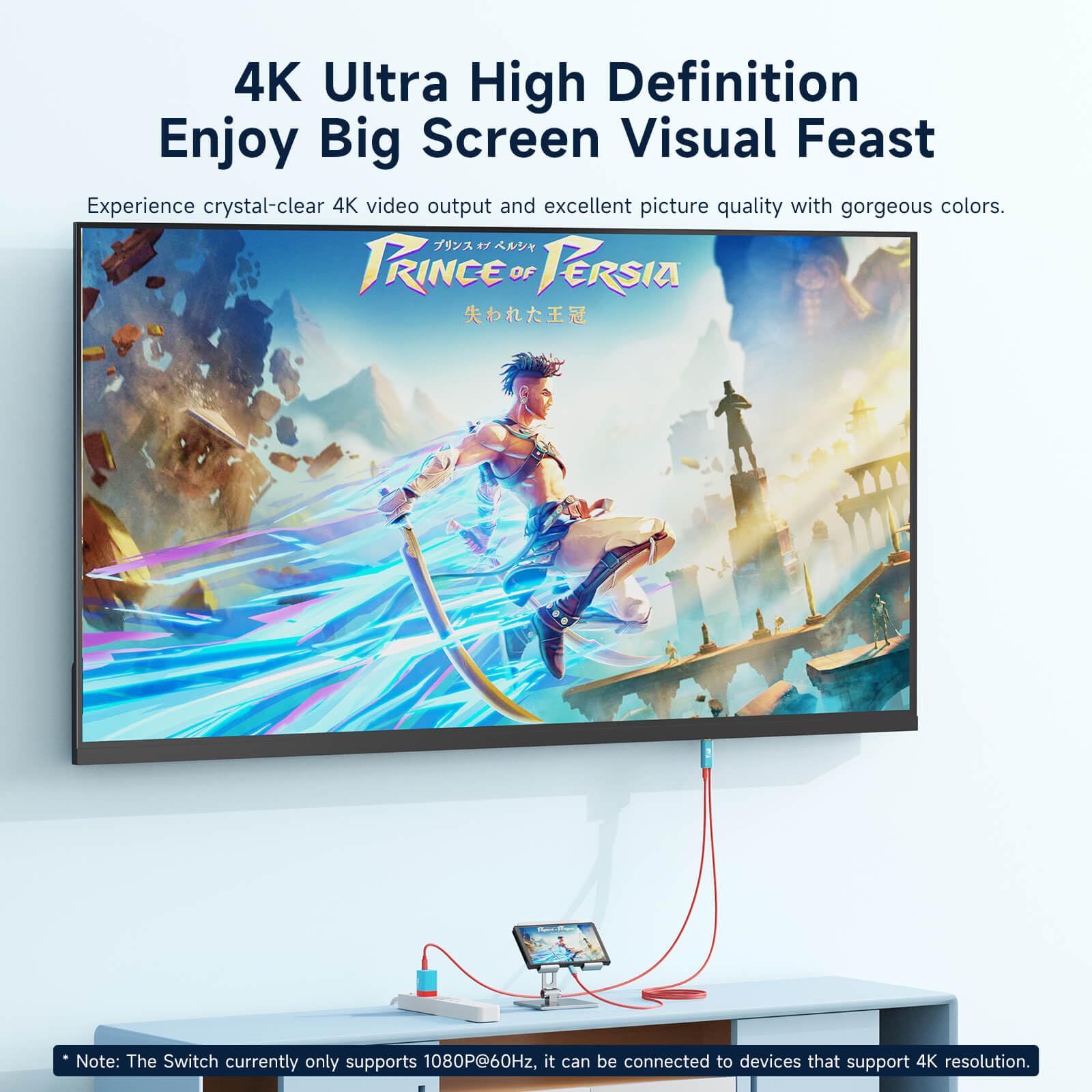 JEMDO Cavo da USB C a HDMI da 3 m, compatibile con Nintendo Switch NS/OLED/Steam Deck/ROG Ally only, connettore TV portatile per mirroring dello schermo, 4K a 30Hz, blu