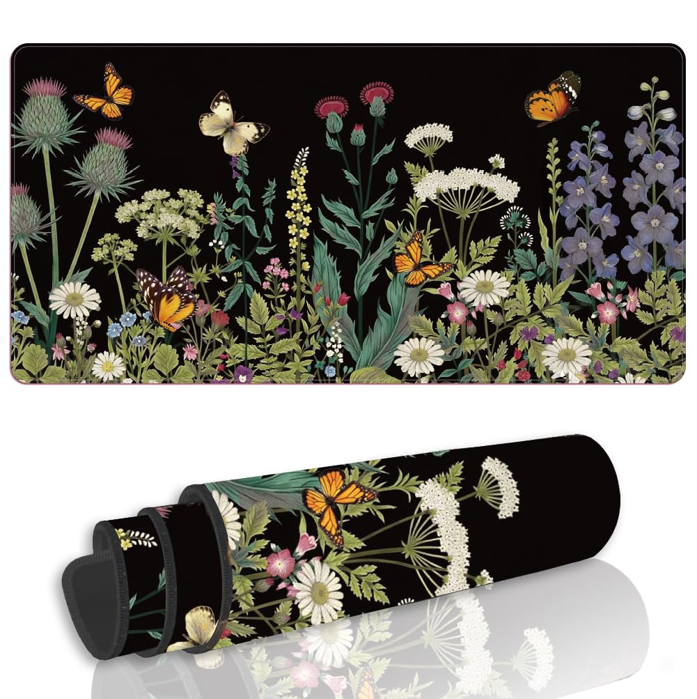 WEBEEDY Flower Large Mouse Pad for Desktop, Floral Gaming Desk Matt for Keyboard and Mouse Non-Slip Desk Protector Mat for PC Computer Laptop Work Home Office Decor, 80x40 cm