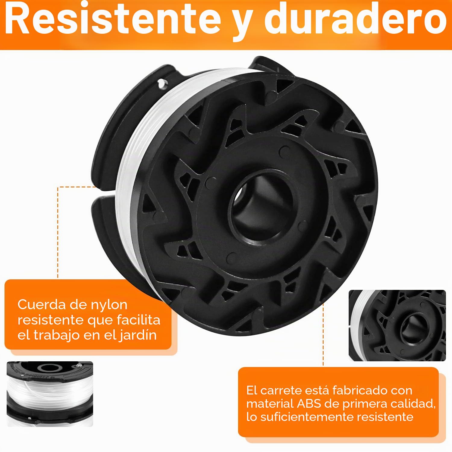 Hilo Desbrozadora para Black y Decker Cortadora, 8 Carretes | Con 2 Cubiertas de Carrete y 2 Resortes, Longitud 9,14 m, Diámetro 1,65 mm