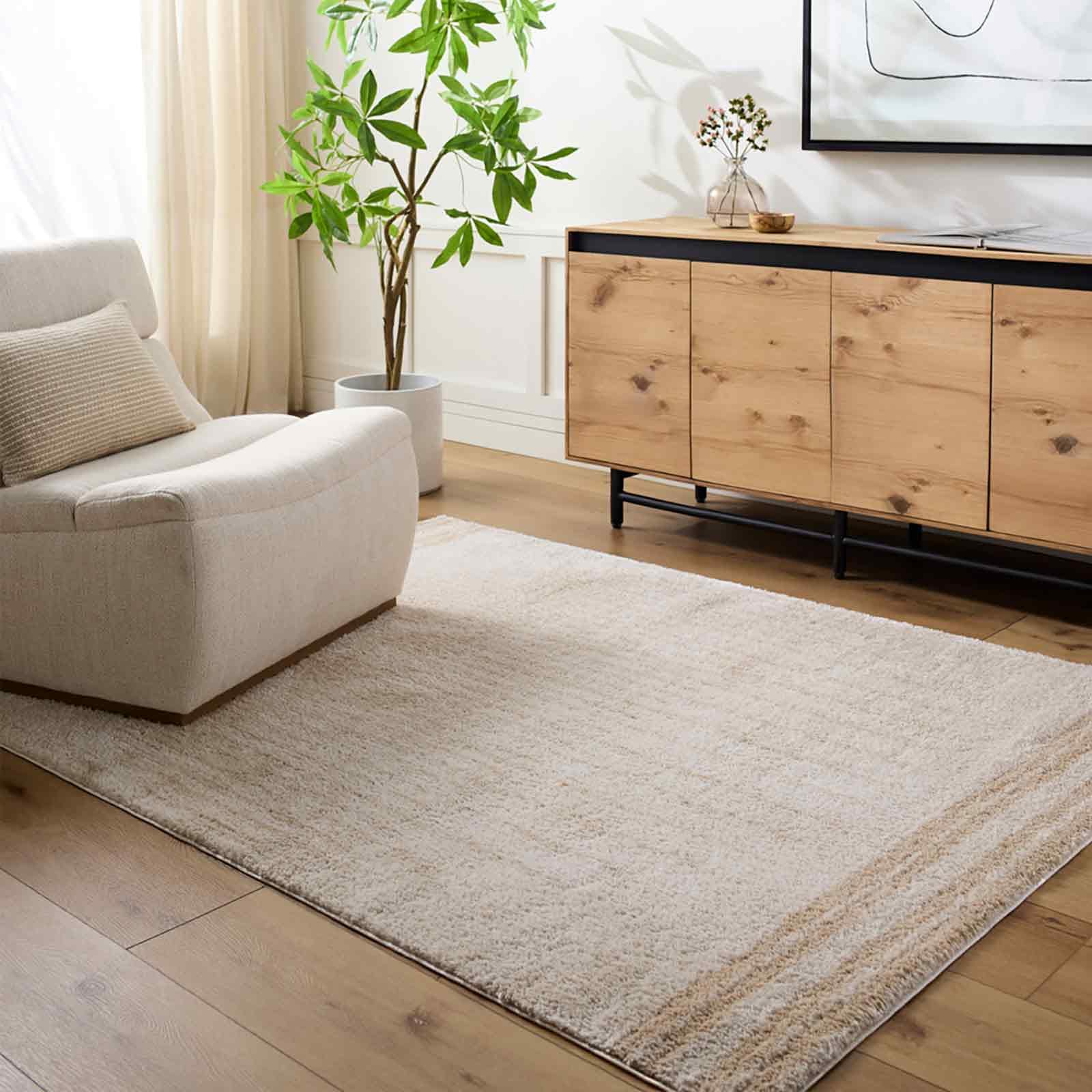 Livabliss Nakuru Shaggy Rug - Modern Berber Rugs Living Room, Large 200x275 cm, Soft Shaggy Rugs for Bedroom - Neutral Boho Fluffy Rug, Easy Care Plush Thick Pile - Light Beige, Beige