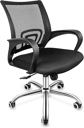 Simple Deluxe - Silla de oficina ergonómica de malla con ruedas y brazos y soporte lumbar, silla de estudio de altura ajustable para estudiantes,