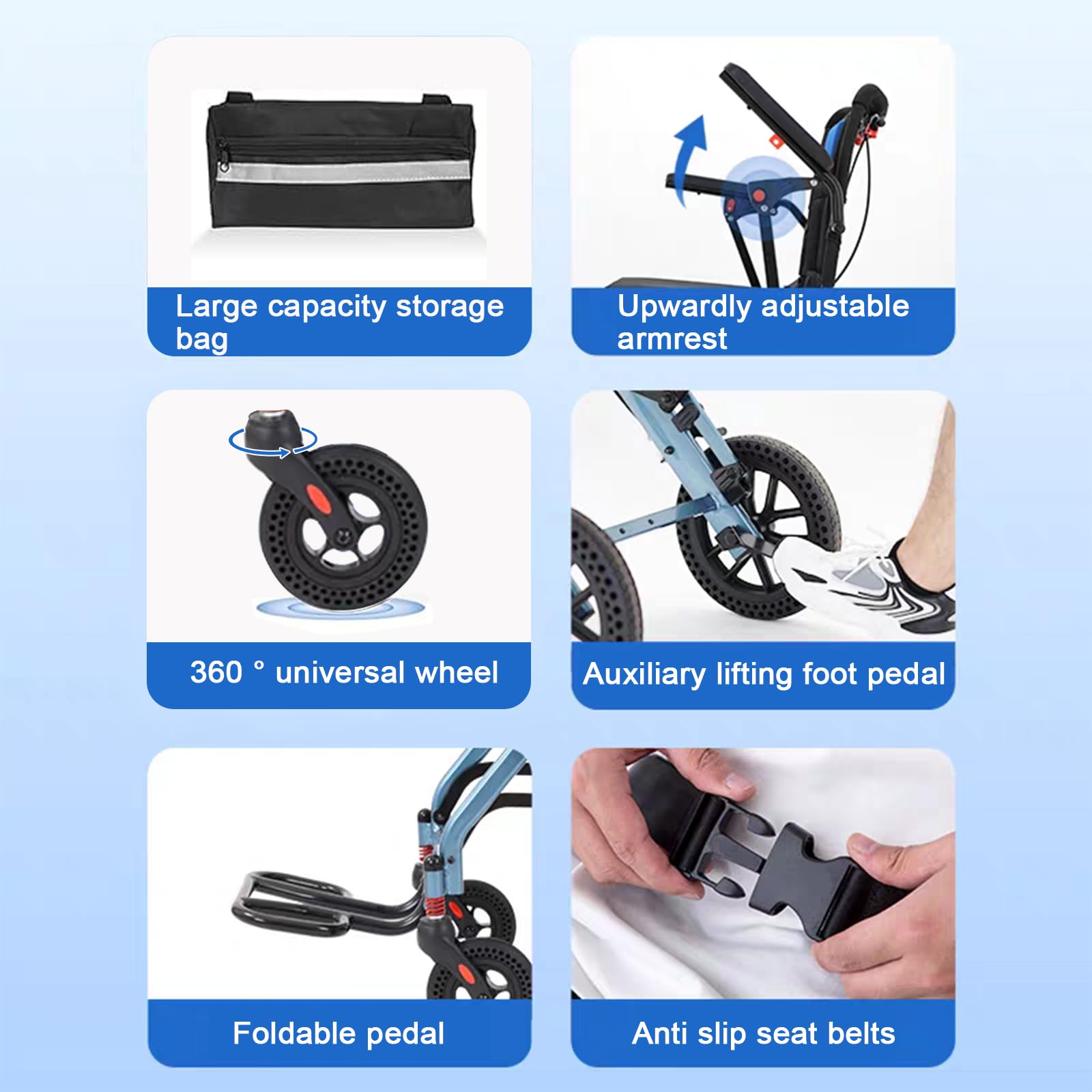 Silla de Ruedas plegable Ultra-ligera de aluminio con freno,Silla de ruedas de aluminio para viajes,Sillas de Ruedas Adulto para Exterior,Silla de ruedas plegable para traslado(Rear wheel 8in)