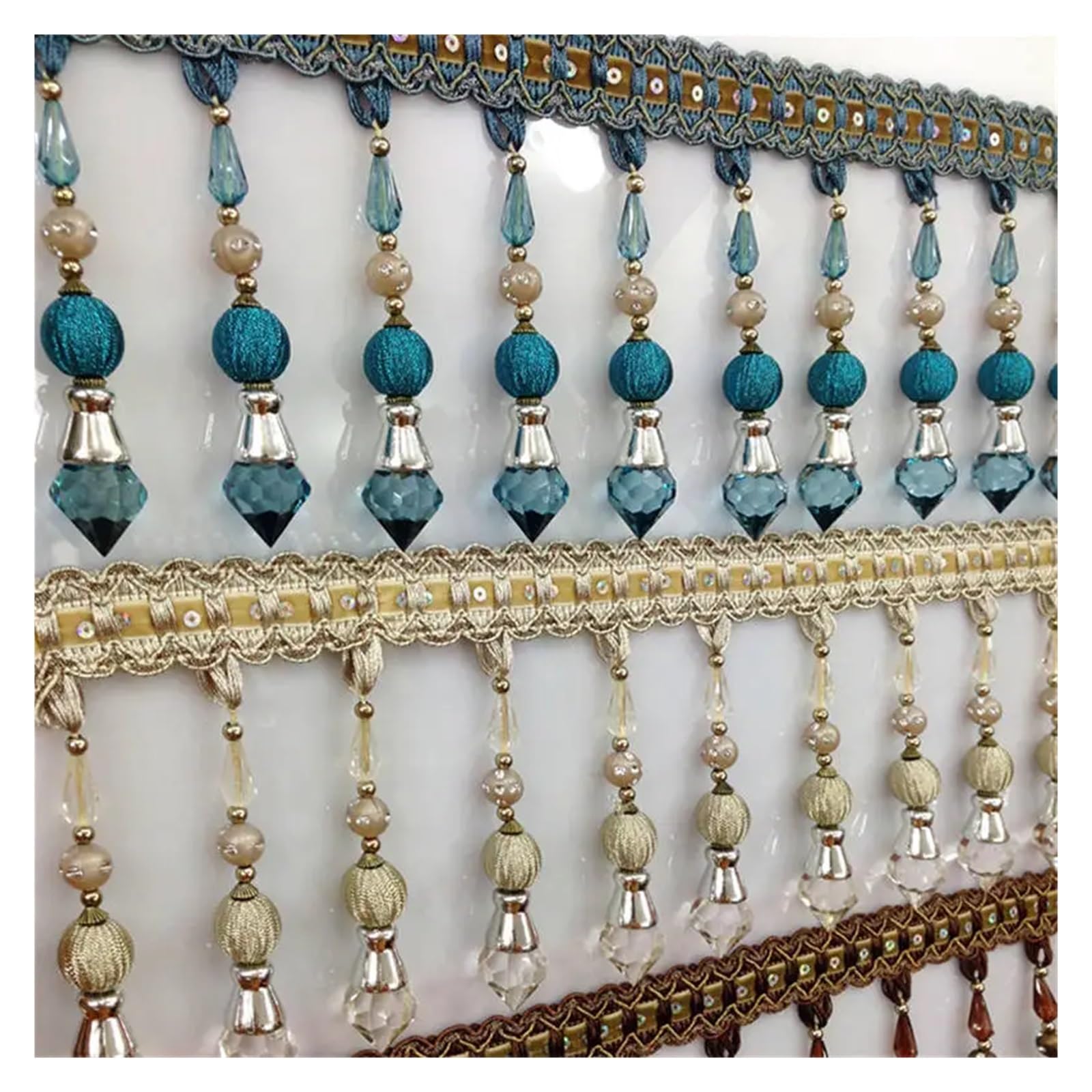 Flecos con Abalorios 2 metros cortina con cuentas borde de flecos costura borla cristal tapicería DIY accesorios encaje artesanías(4)