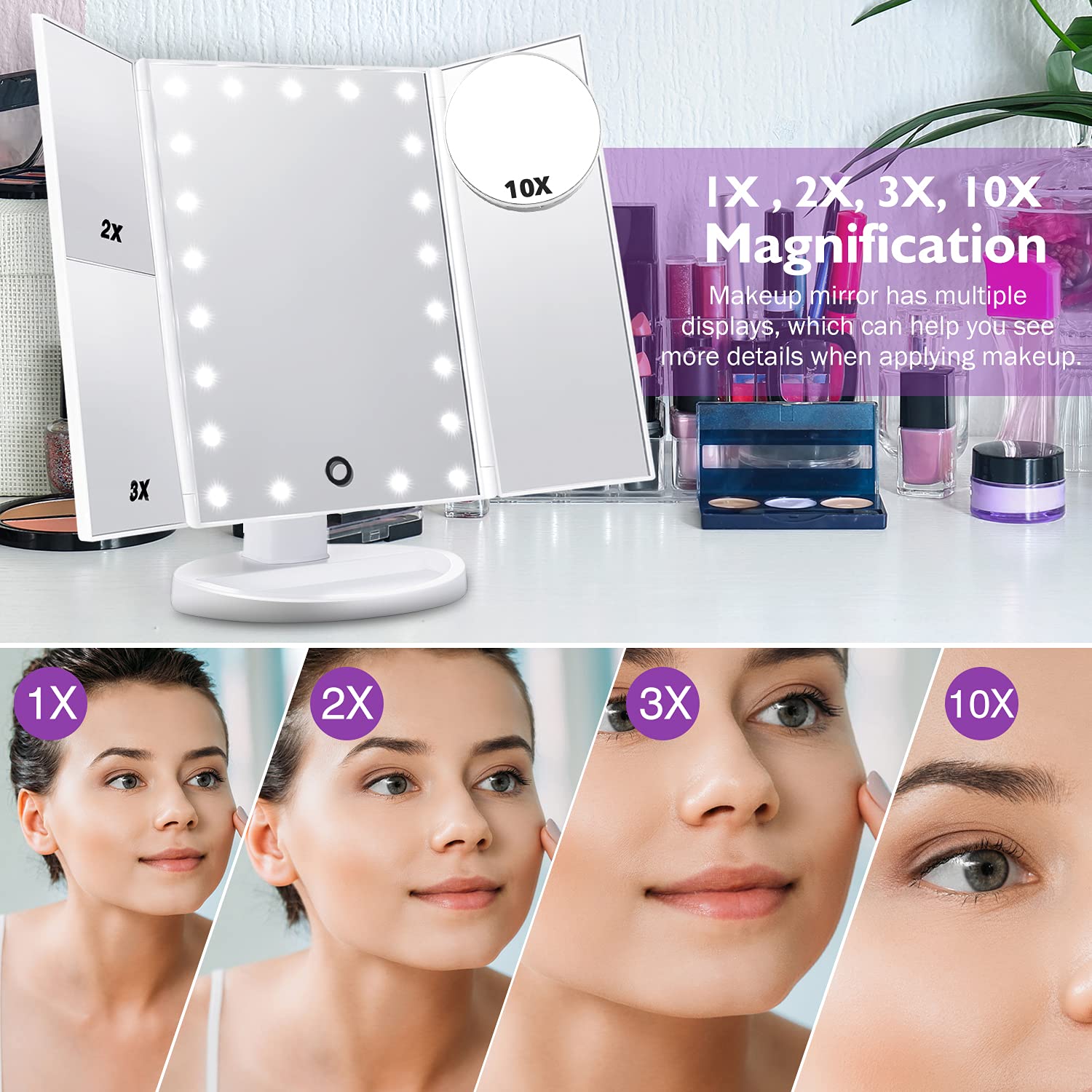 Buy Makeup Mirror Vanity Mirror with Lights, 1X 2X 3X 10X Magnifying, 3