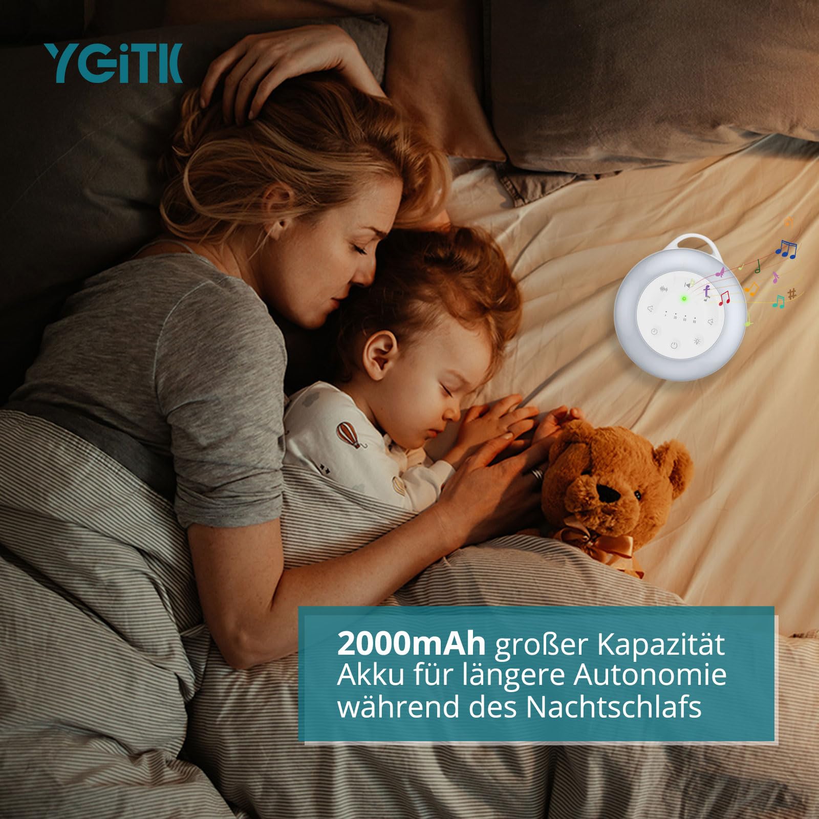 White Noise Machine Einschlafhilfe 24 Beruhigende Geräusche Tragbar 2000mAh Akku 3-Timer Memory-Funktion 16 stufige Lautstärke Babys Erwachsene Weiß