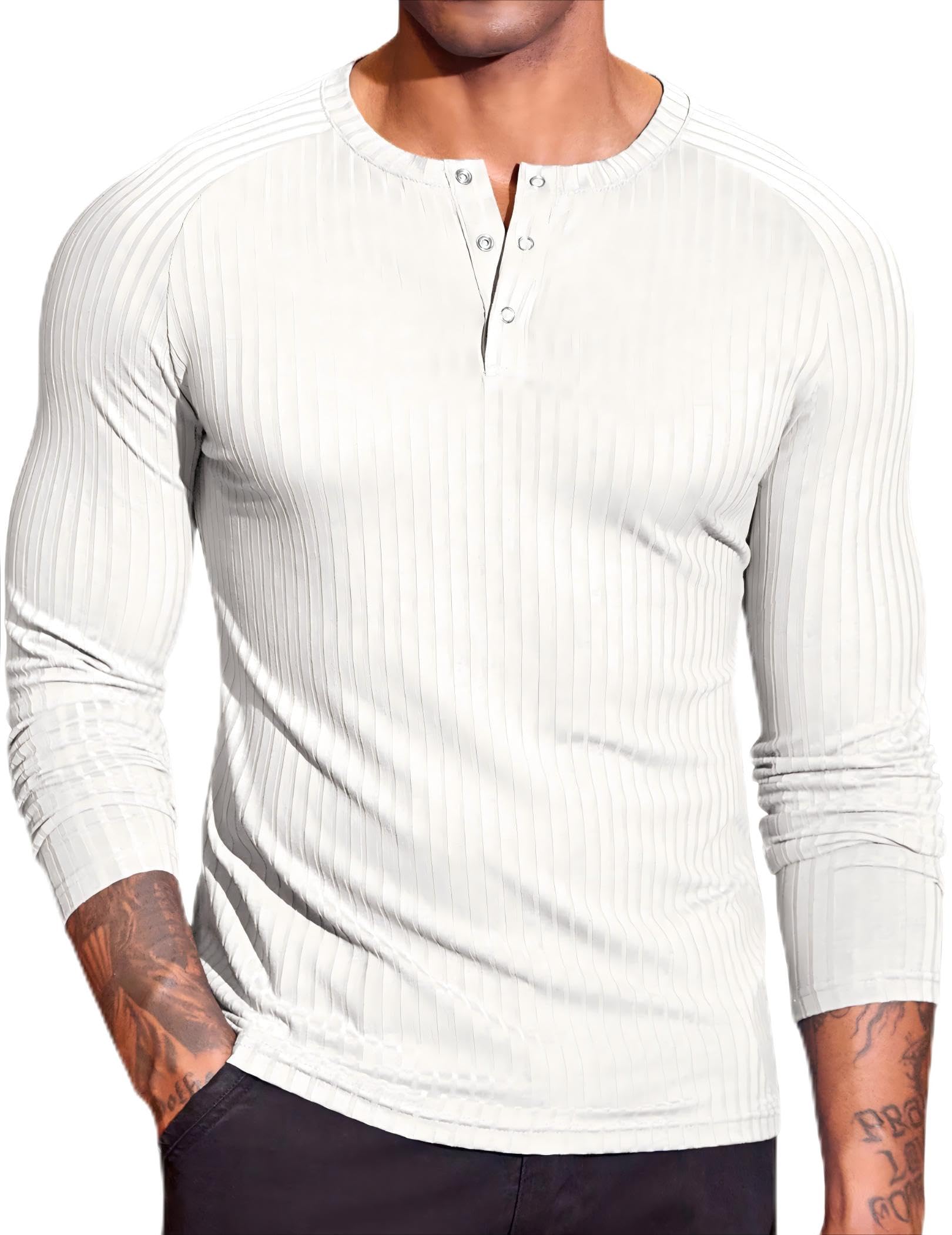 COOFANDY Mens Muscle Slim Fit T-Shirt Long Sleeve Henley Shirts Casual Gym Workout Athletic Tee Shirts