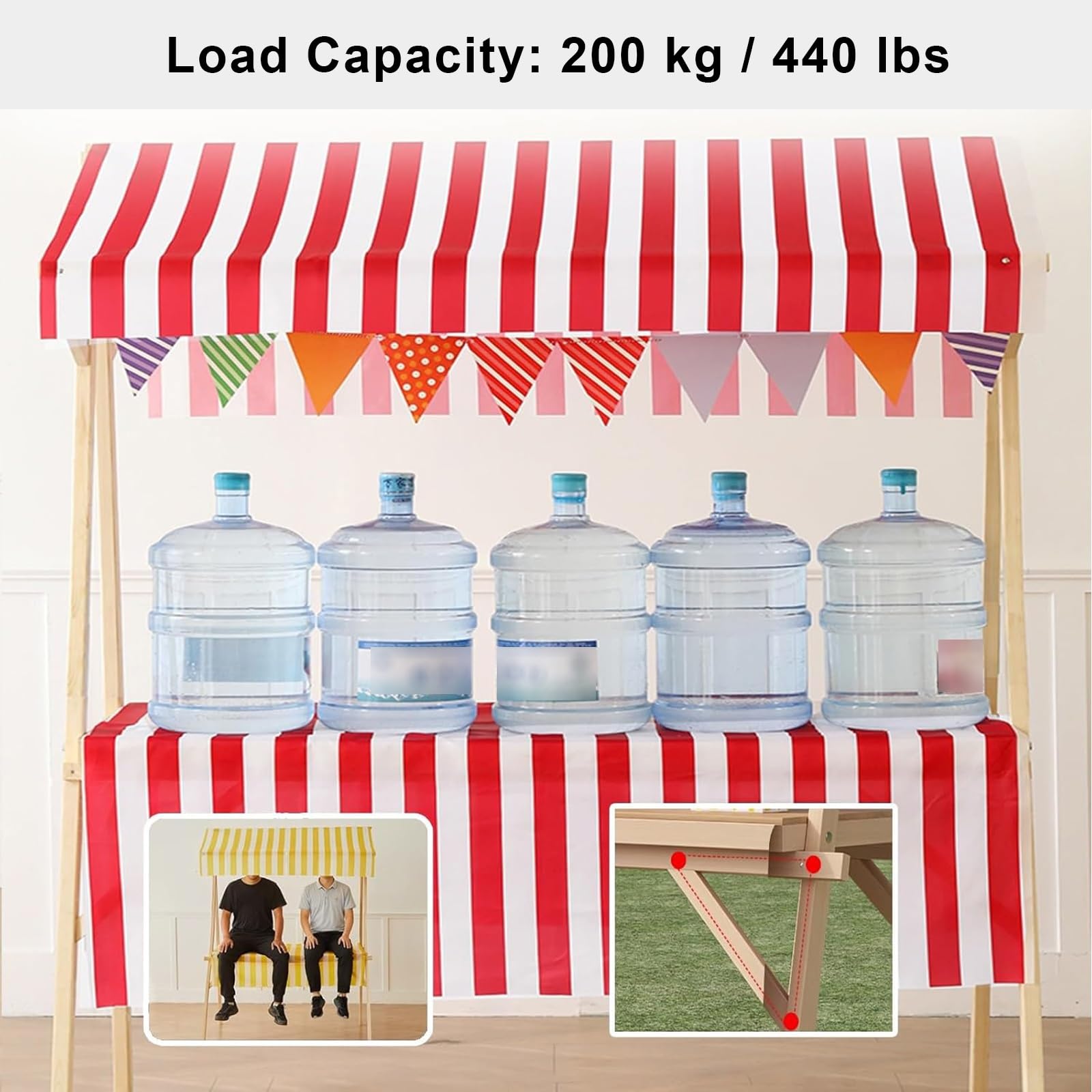 Carro de Venta Ambulante para Exteriores con Toldo, Expositor Móvil y Puesto de Mercado Plegable, para Festivales, Playas, Eventos al Aire Libre y Comida Callejera(Yellow,120cm/47in)