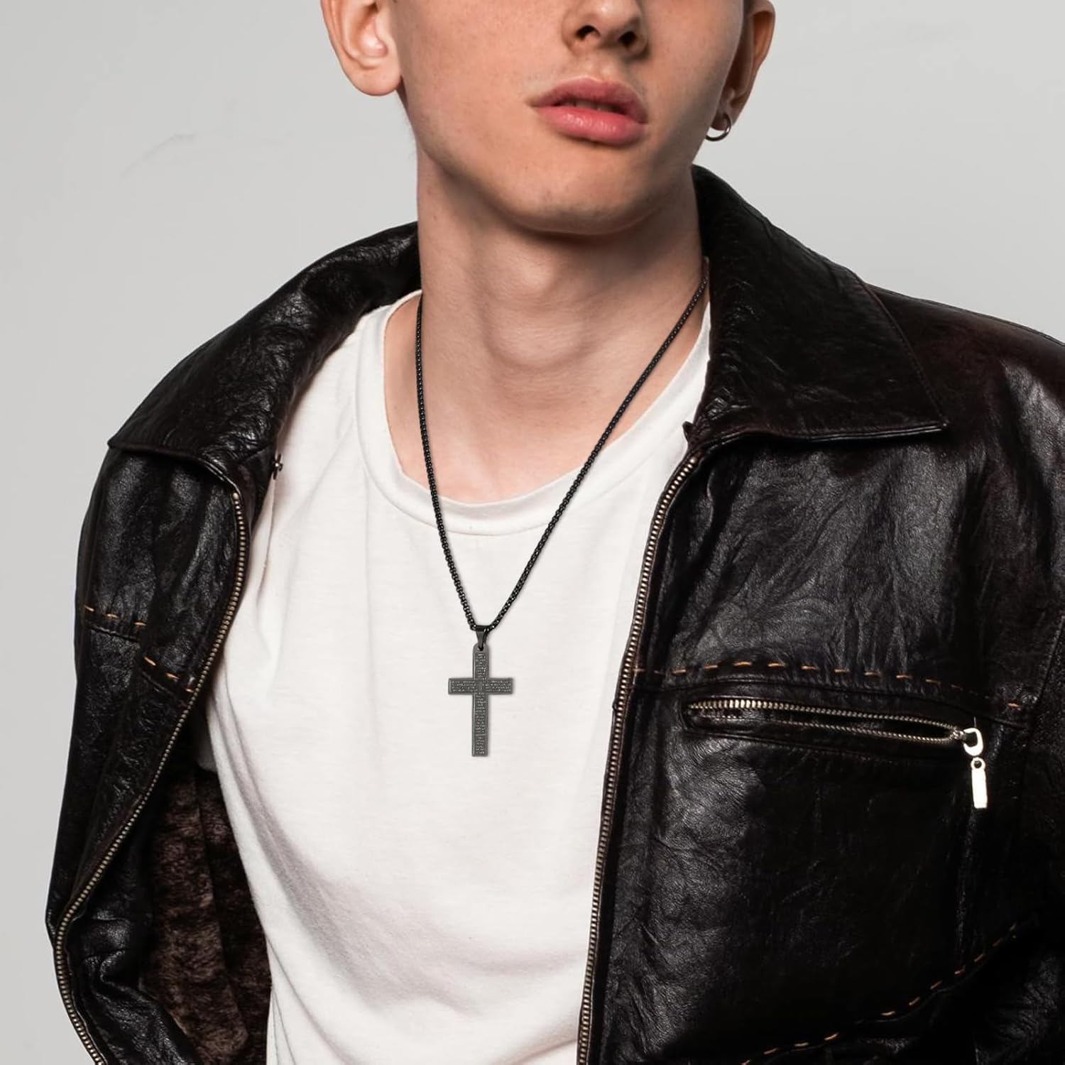 HZMAN Stainless Steel Mens Womens Cross Necklace Lord's Prayer Pendant, 4 Colors Available - Image 2