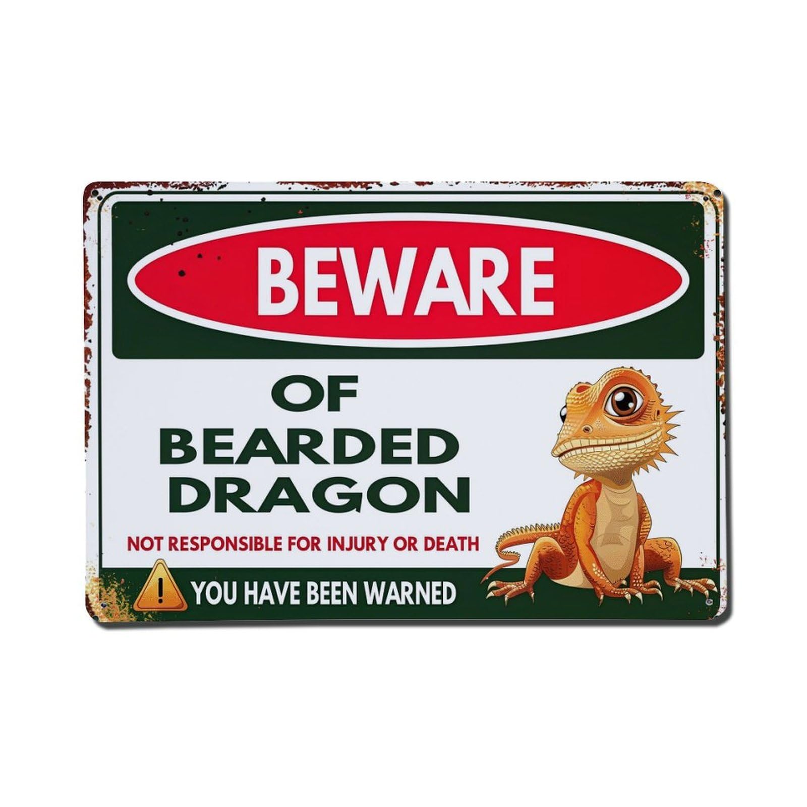 Jdfenggu Vintage Beware Of Bearded Dragon Sign Retro Metal Tin Sign, Metal Poster For Bar, Home, Man Cave, Kitchen, Laundry Room Art Decor 8X12 Inch