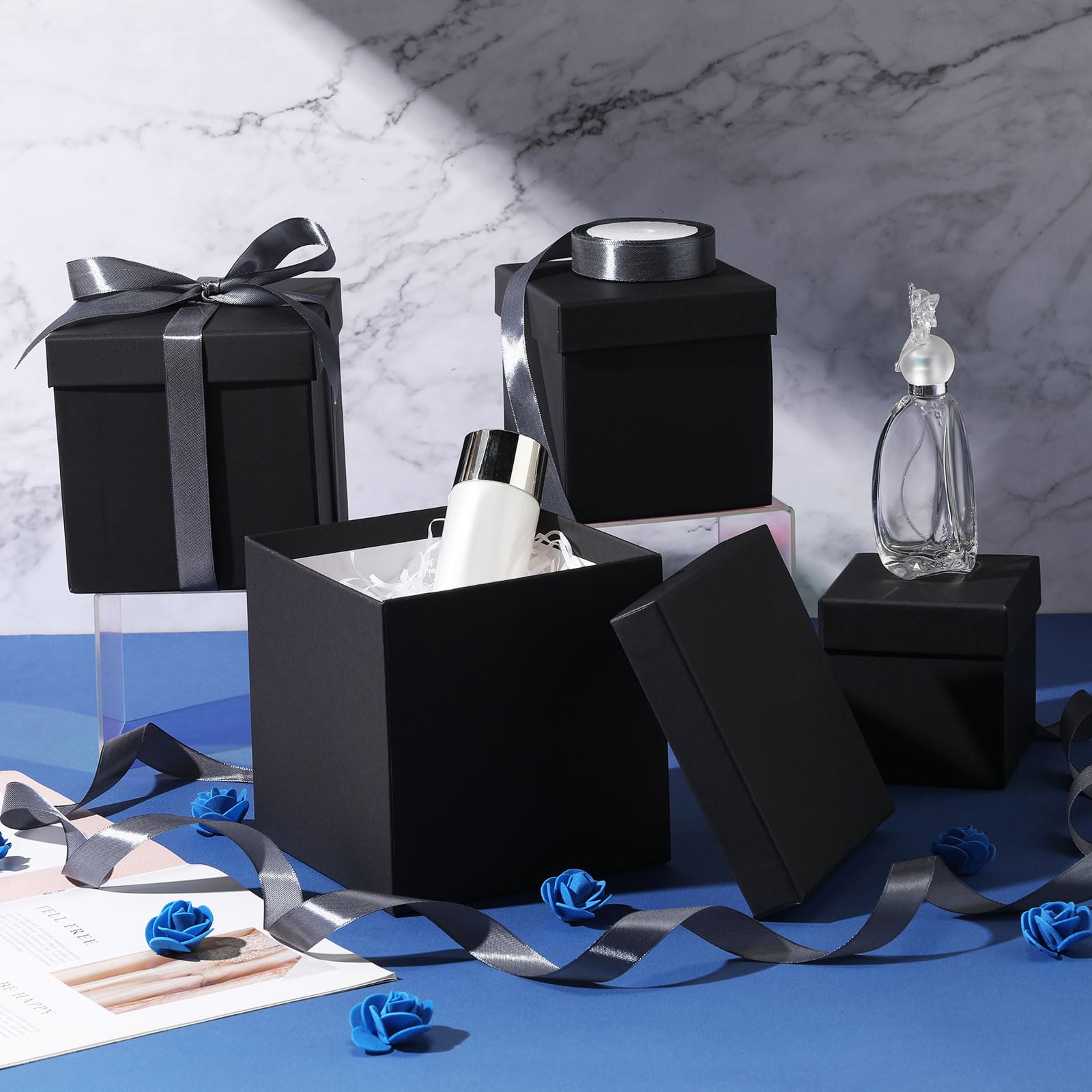 Cholemy 5 cajas de regalo de Navidad con tapa y cinta, 5 tamaños mixtos, cuadrados, anidados, tarjetas de recuerdo de boda, cajas de regalo, cajas de regalo para cumpleaños, dama de honor, boda