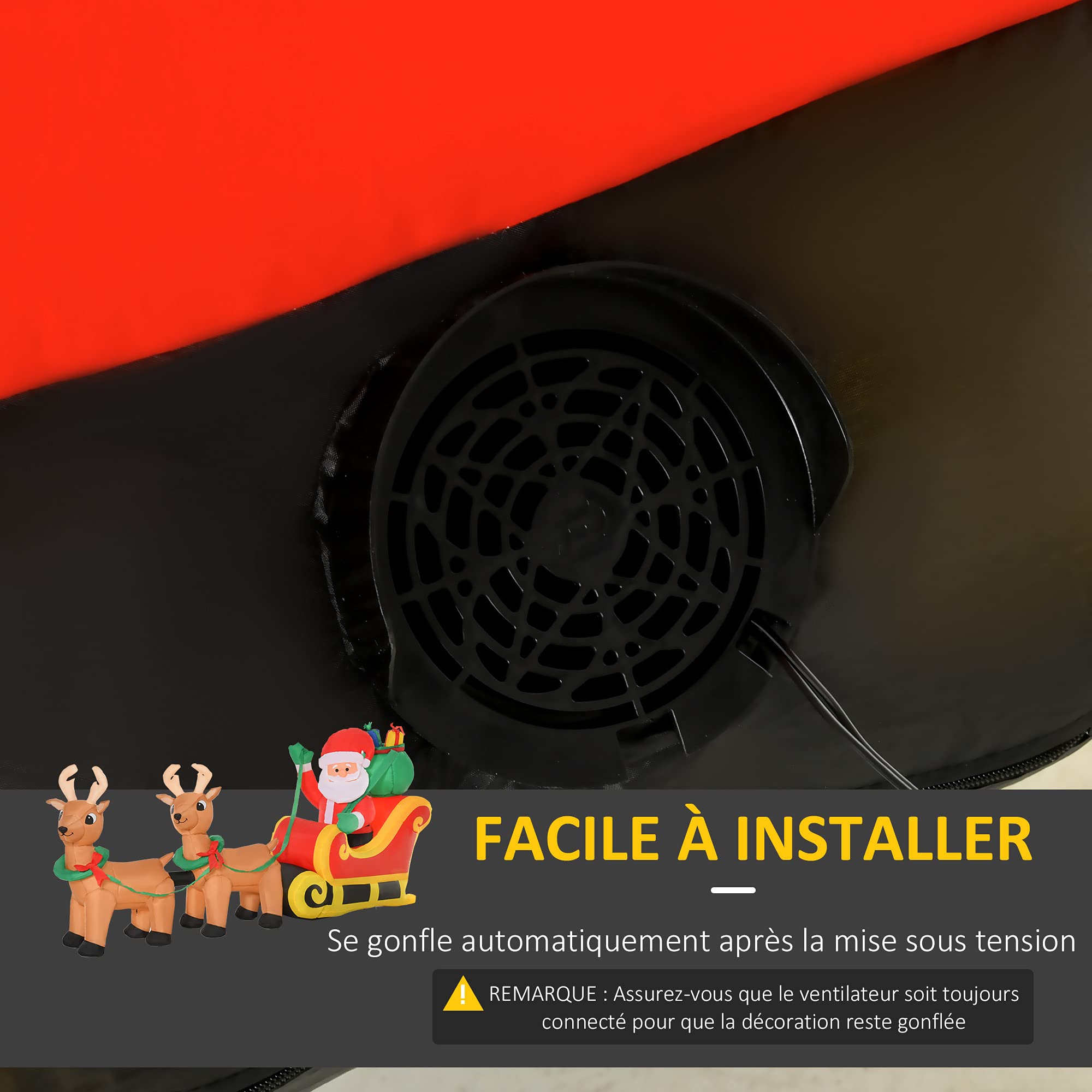 Père Noël Gonflable Géant 2.40m Avec Traîneau Et Rennes – LED Int/Ext