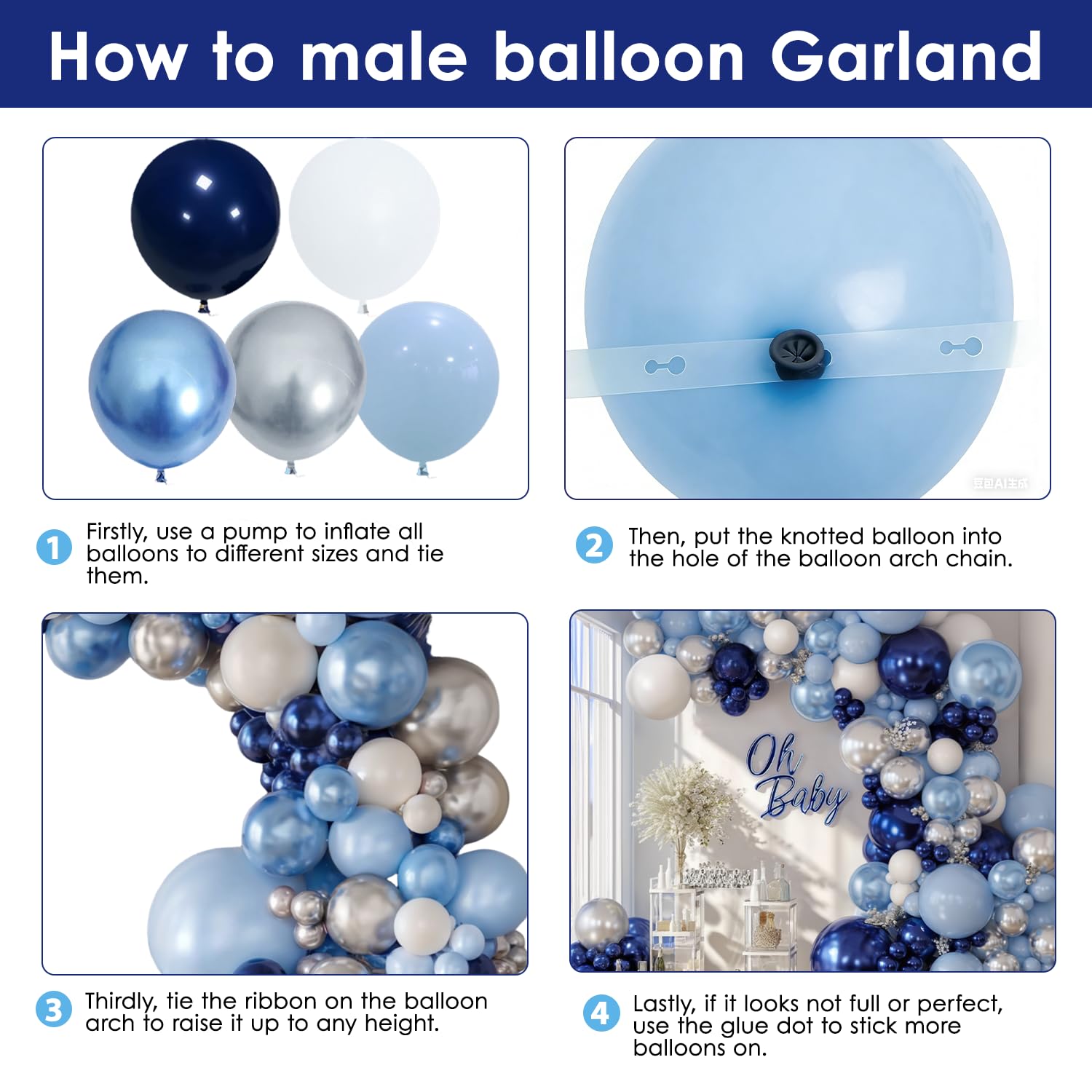 Zesliwy Blau-weiß-silbernes Ballonbogen-Set, Latex, Party-Dekoration | Marineblau/Hell/Dunkle Perle Metallic Blau Silber Ballongirlande, für Geburtstag Abschlussfeier Hochzeit Party Dekorationen