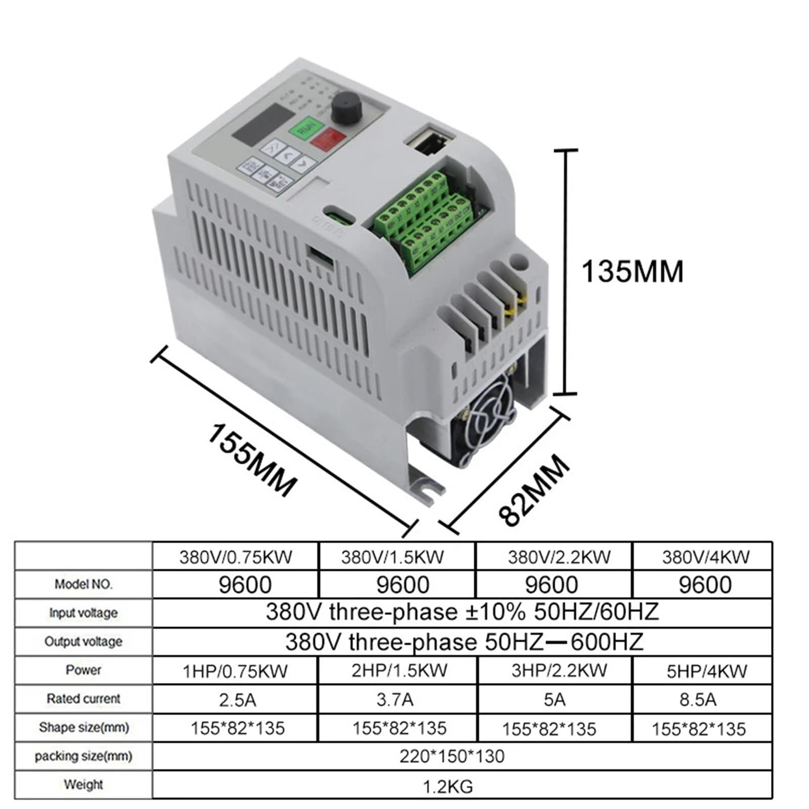 VFD Variable Frequency Drive - Inverter regolatore di velocità del motore CA trifase per automazione industriale (380V 2.2kw)