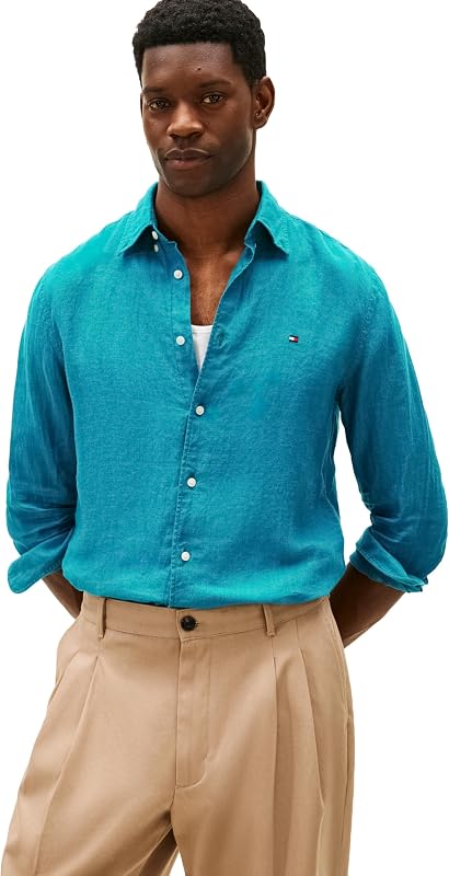 Tommy Hilfiger Men's Long Sleeve Casual Linen Button Down Shirts in Regular Fit