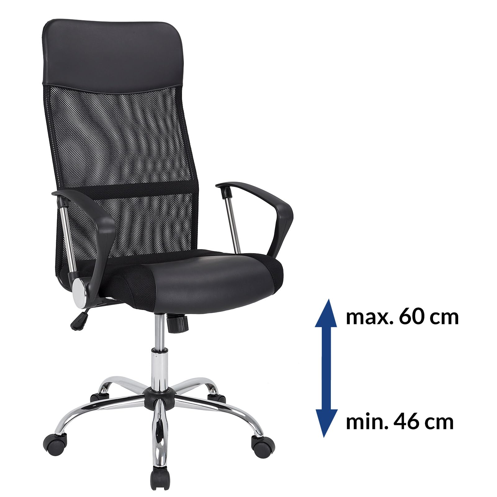 Casaria ergonomischer Bürostuhl höhenverstellbar Schwarz | 360° drehbar, Lenden- und Kopfstütze, Härtegradeinstellung, Schreibtisch, Lenden- und Kopfstütze, Wippfunktion, Mesh