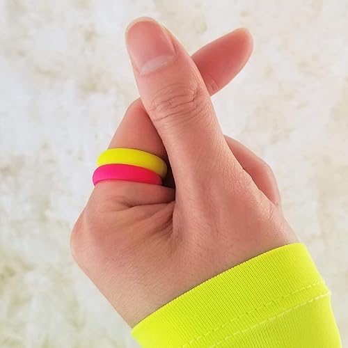 Miniatura 5 de Knot Theory Anillos de silicona para mujer, arcoíris, rosa, neón, amarillo, naranja, anillo de boda de goma de camuflaje brillante, anillo de yoga,