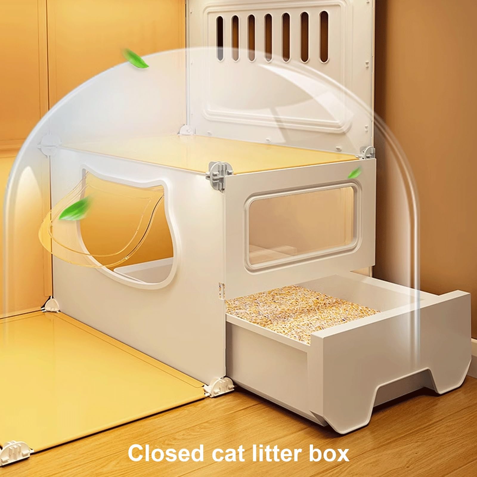 Niche Intérieur Respirante en Résine + PP pour Chat avec Bac Litière Fermé - 6 Tailles, 2 Couleurs (Blanc, 105 * 45 * 35cm)