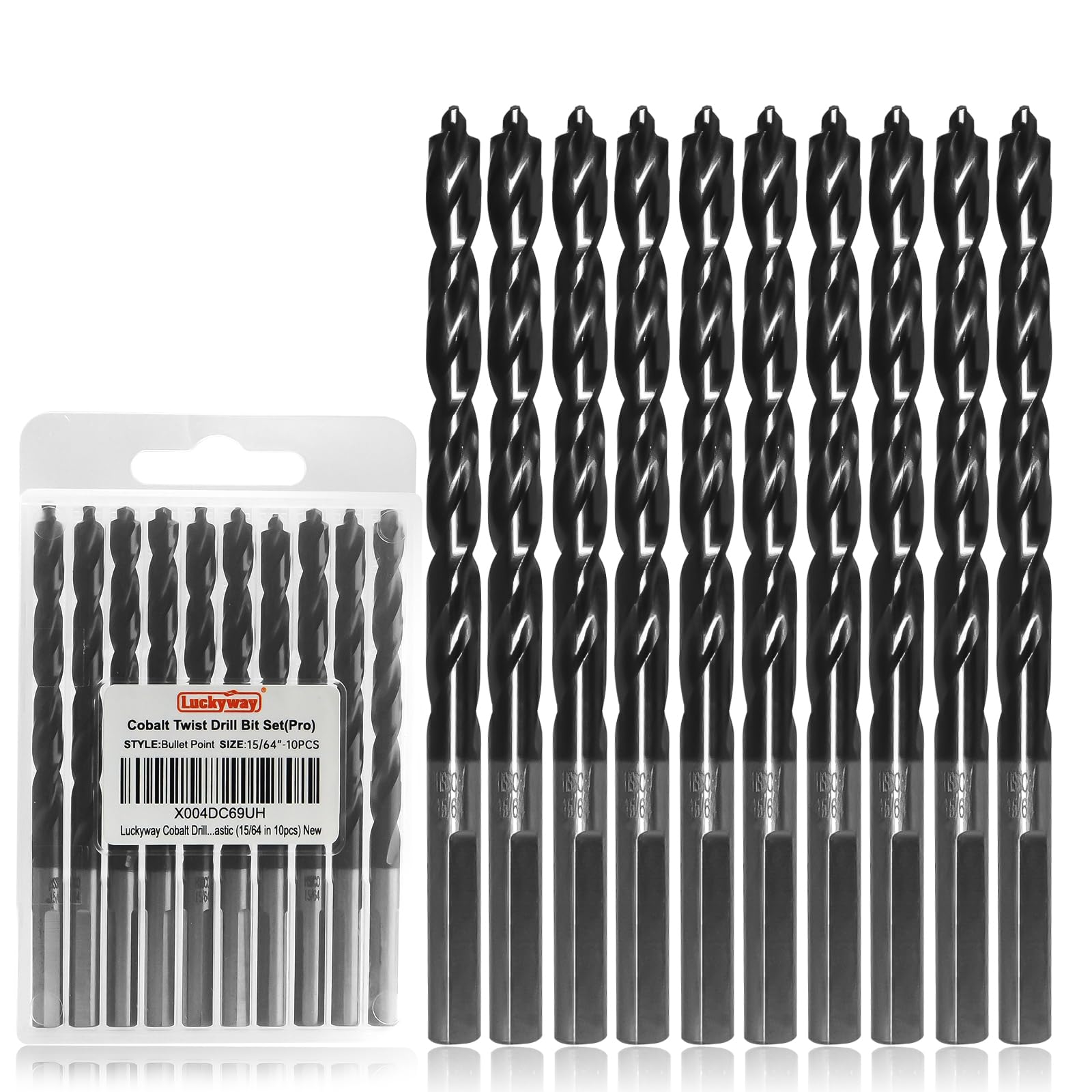 Luckyway Brocas de cobalto M35 de 15/64 pulgadas con revestimiento de nitruro de aluminio de titanio (TiAlN) con punta de bala, perfectas para acero, metal duro, hierro fundido, 10 piezas