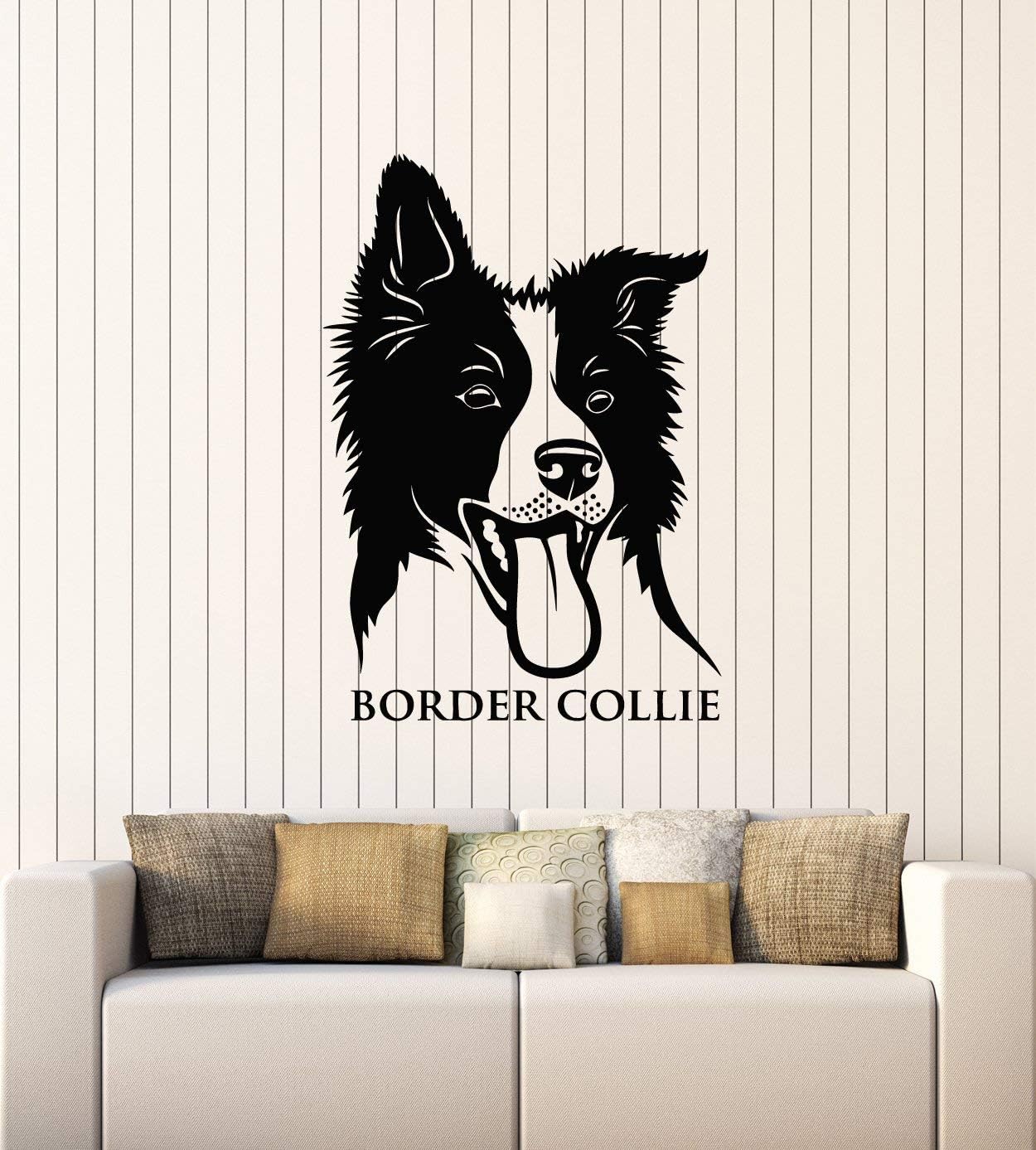 WallStickers4ever Vinyl Wall Decal Border Collie Shepherd Dog Home Pet Animal Head Stickers Mural Large Decor (g3829) Black
