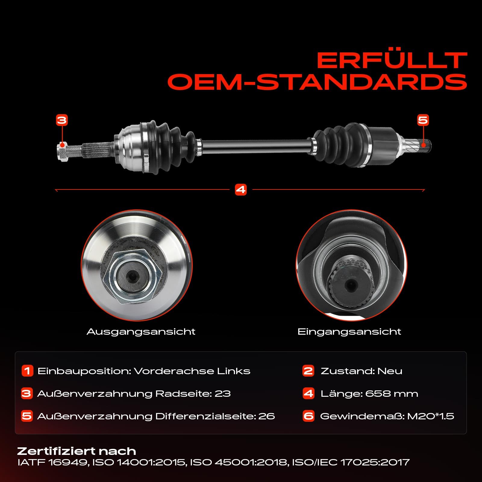 Frankberg Antriebswelle Achswelle ohne ABS-Ring Vorderachse Links Kompatibel mit Clio IV BH Logan/Stepway II B8 San.dero/Stepway II B8 San.dero II Xray Replace# 391016613R
